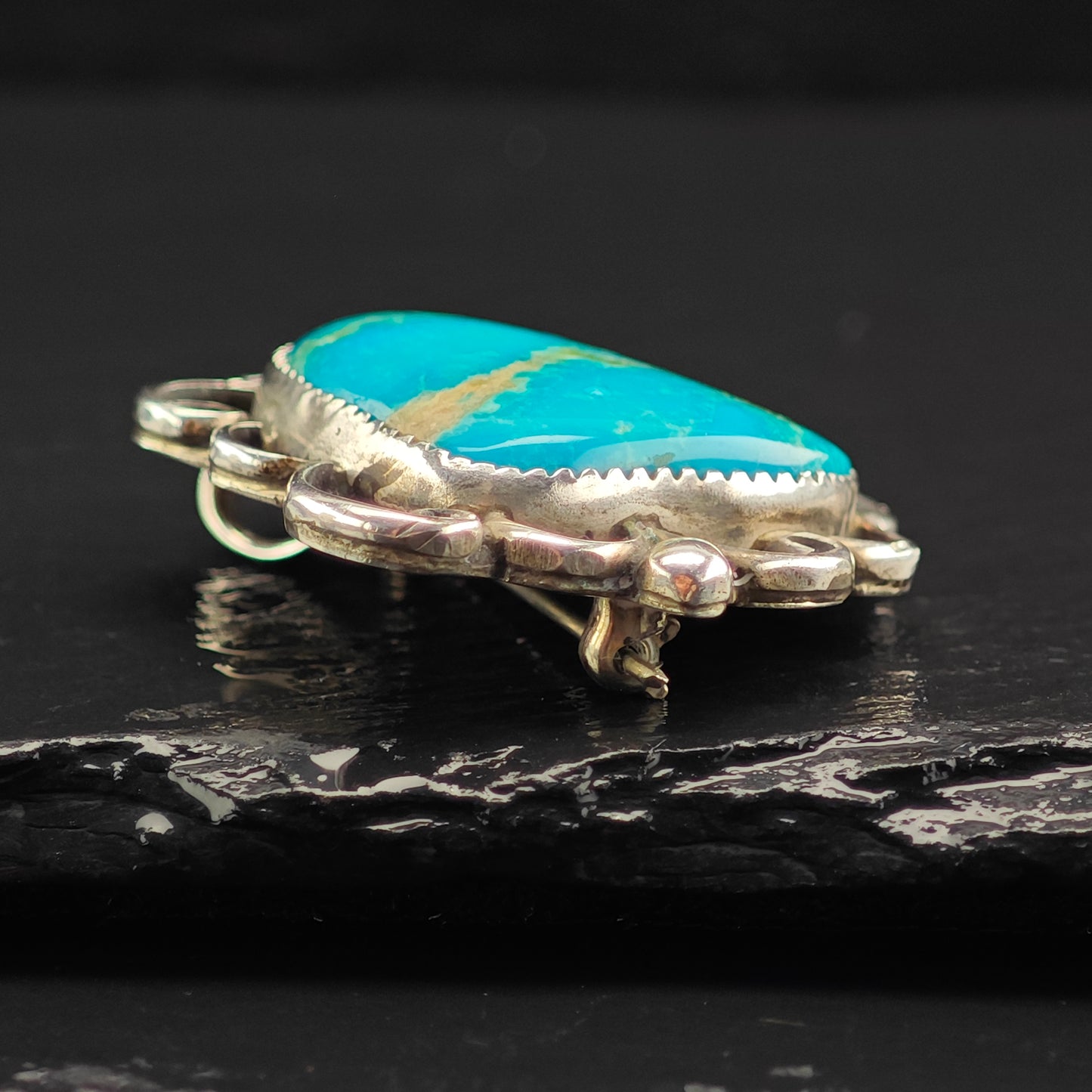Native American Turquoise Shadow Box Pendant Sterling Silver