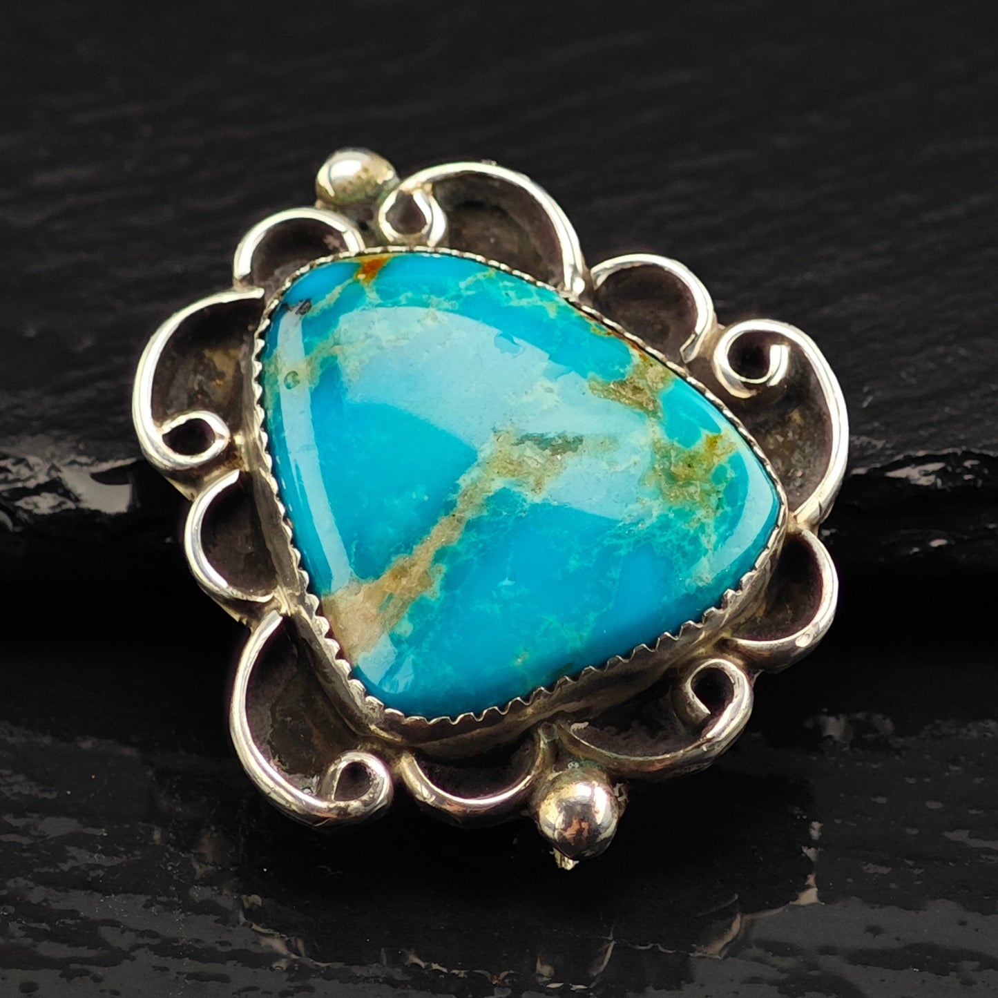 Native American Turquoise Shadow Box Pendant Sterling Silver