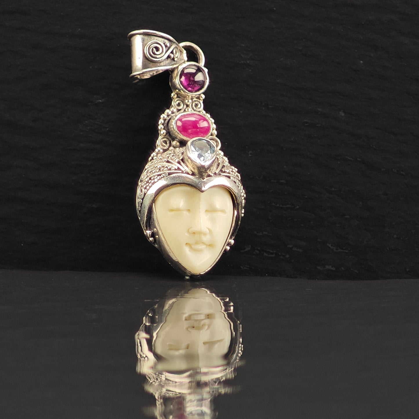 Bali Goddess Ruby Gemstone Pendant Sterling Silver