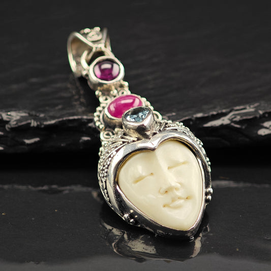 Bali Goddess Ruby Gemstone Pendant Sterling Silver P2970