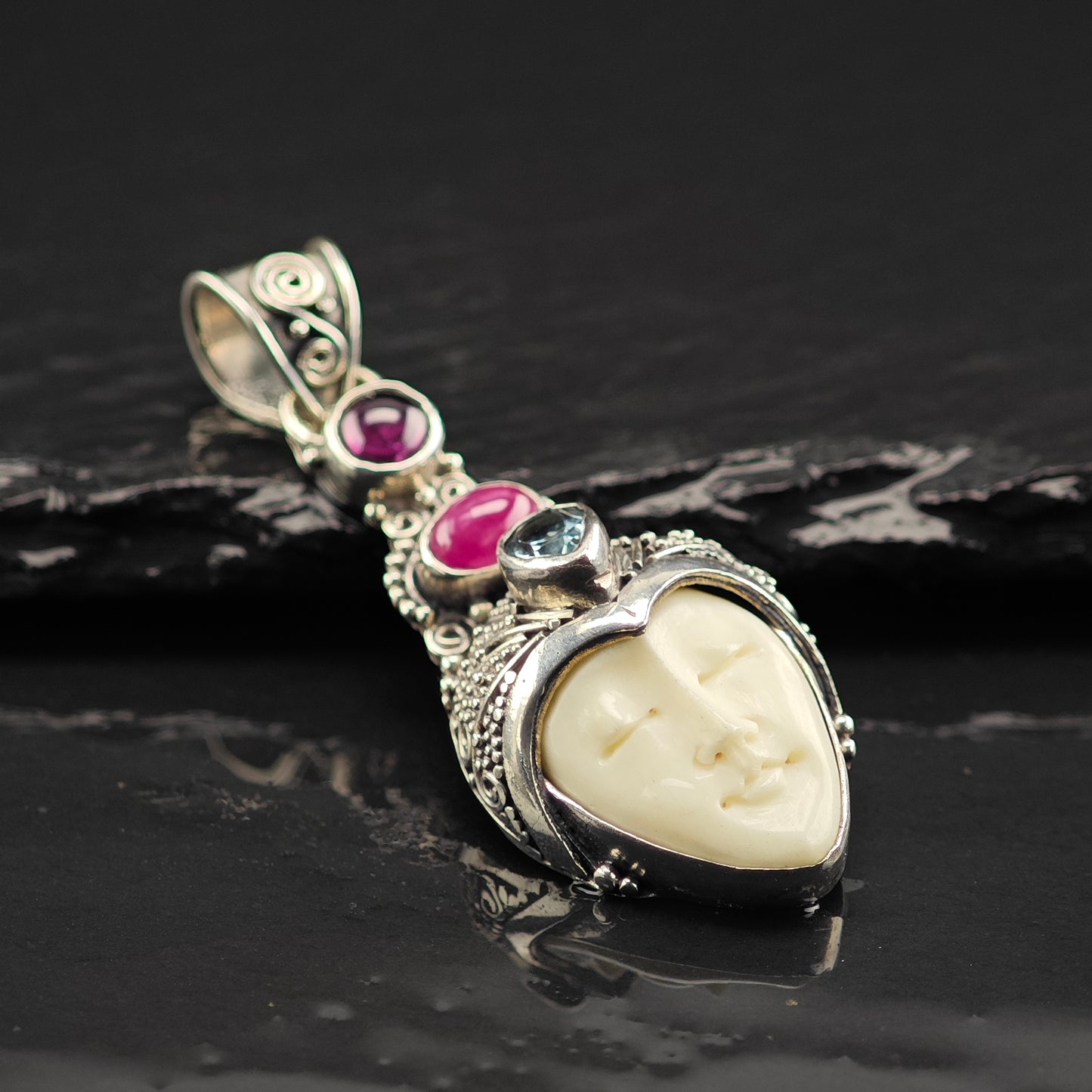 Bali Goddess Ruby Gemstone Pendant Sterling Silver