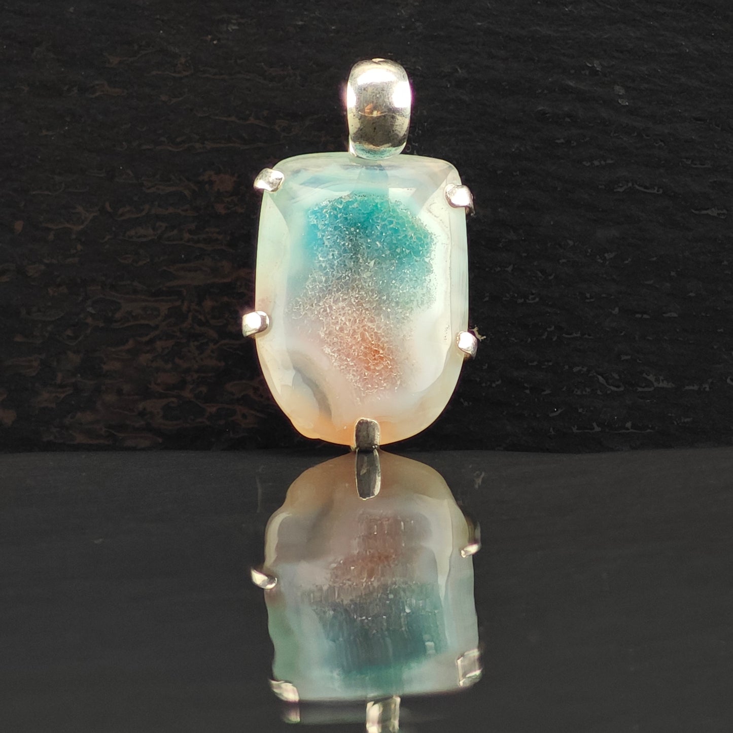 Blue And White Agate Druzy Sterling Silver