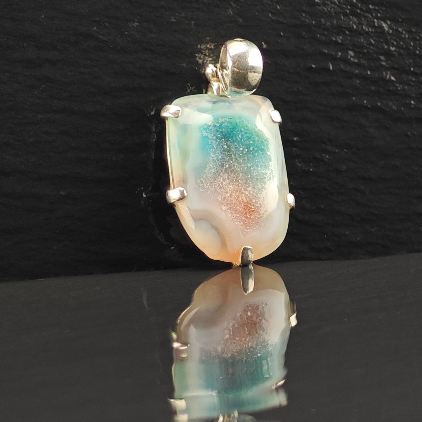 Blue And White Agate Druzy Sterling Silver