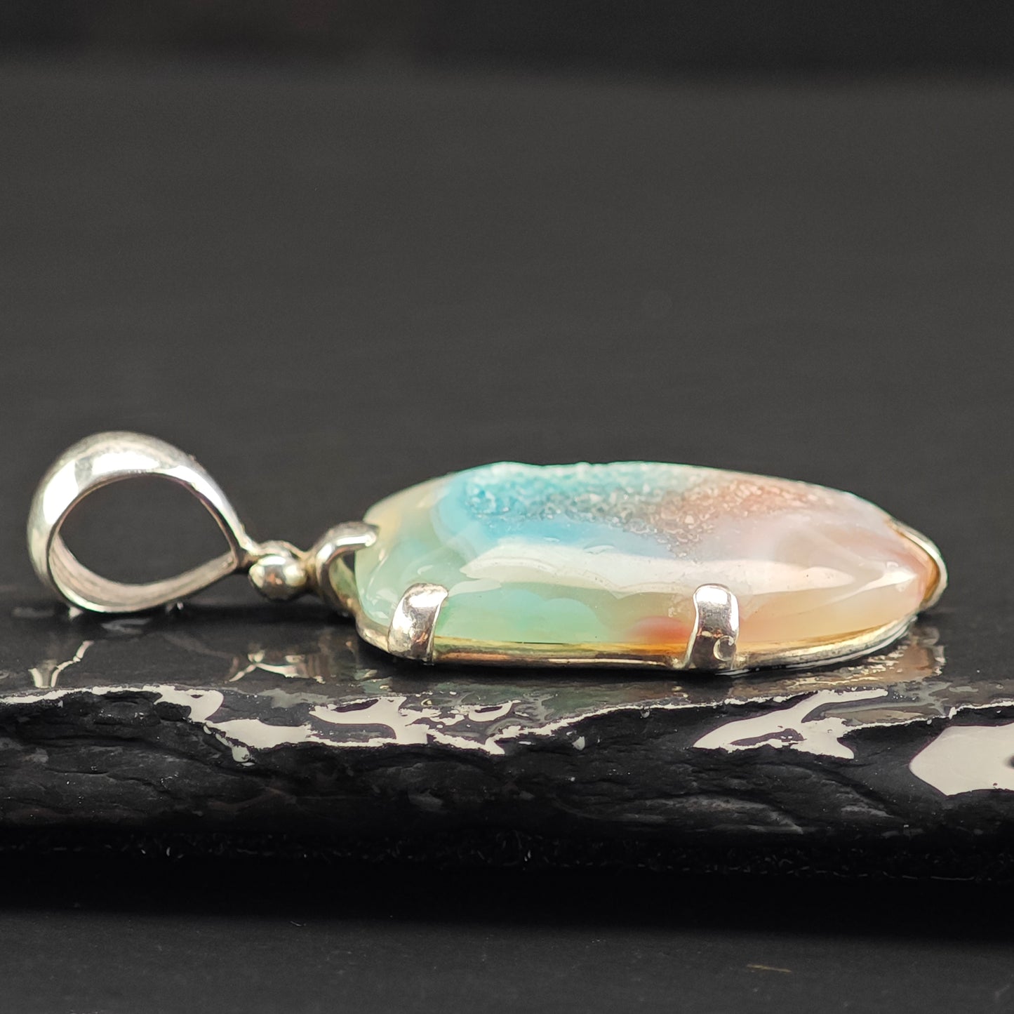 Blue And White Agate Druzy Sterling Silver