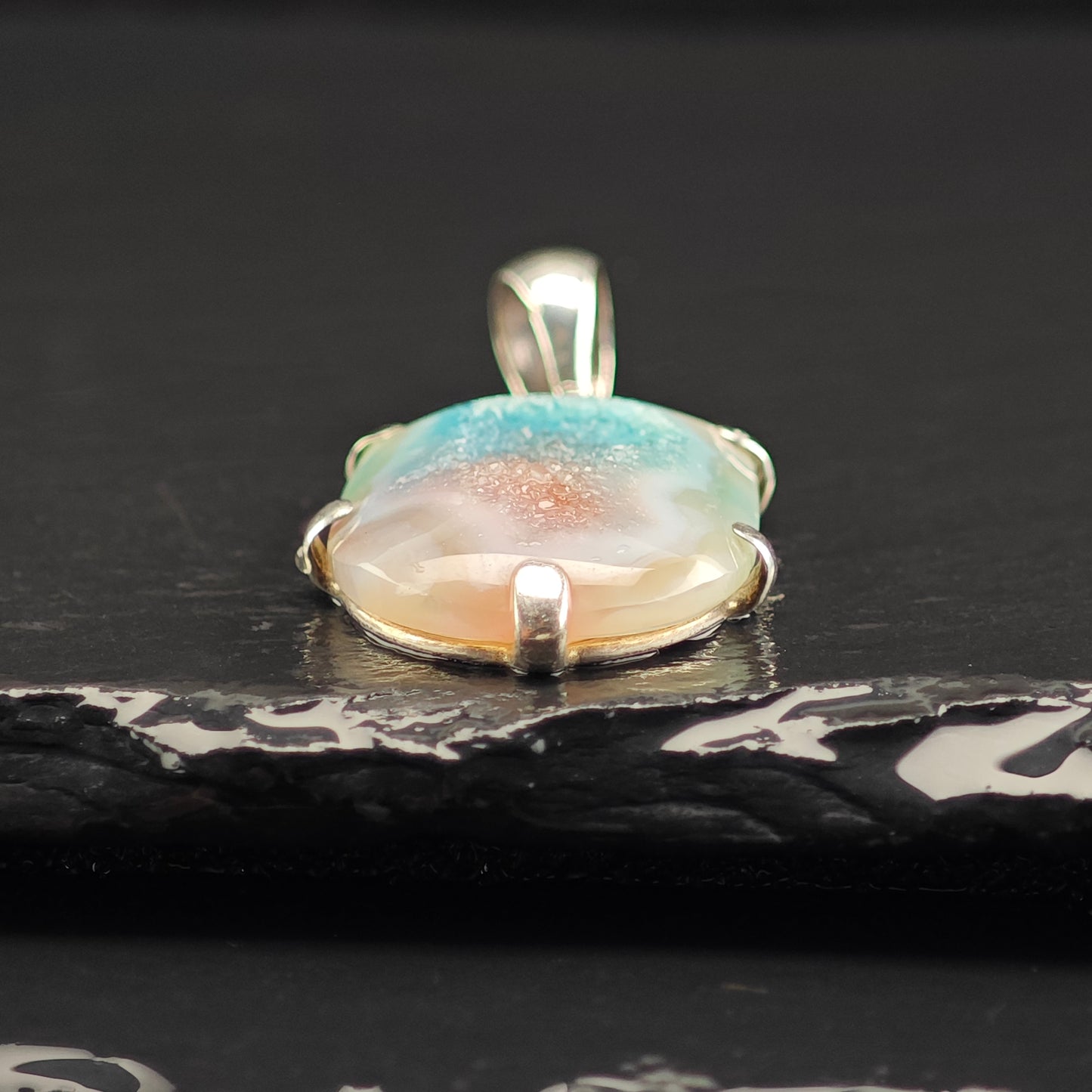 Blue And White Agate Druzy Sterling Silver
