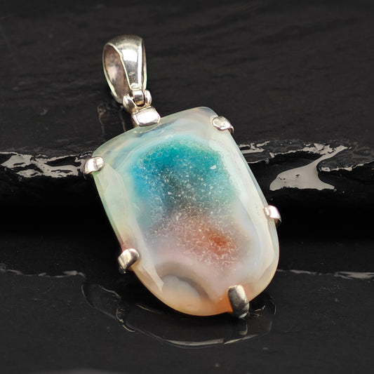 Blue And White Agate Druzy Sterling Silver P2973
