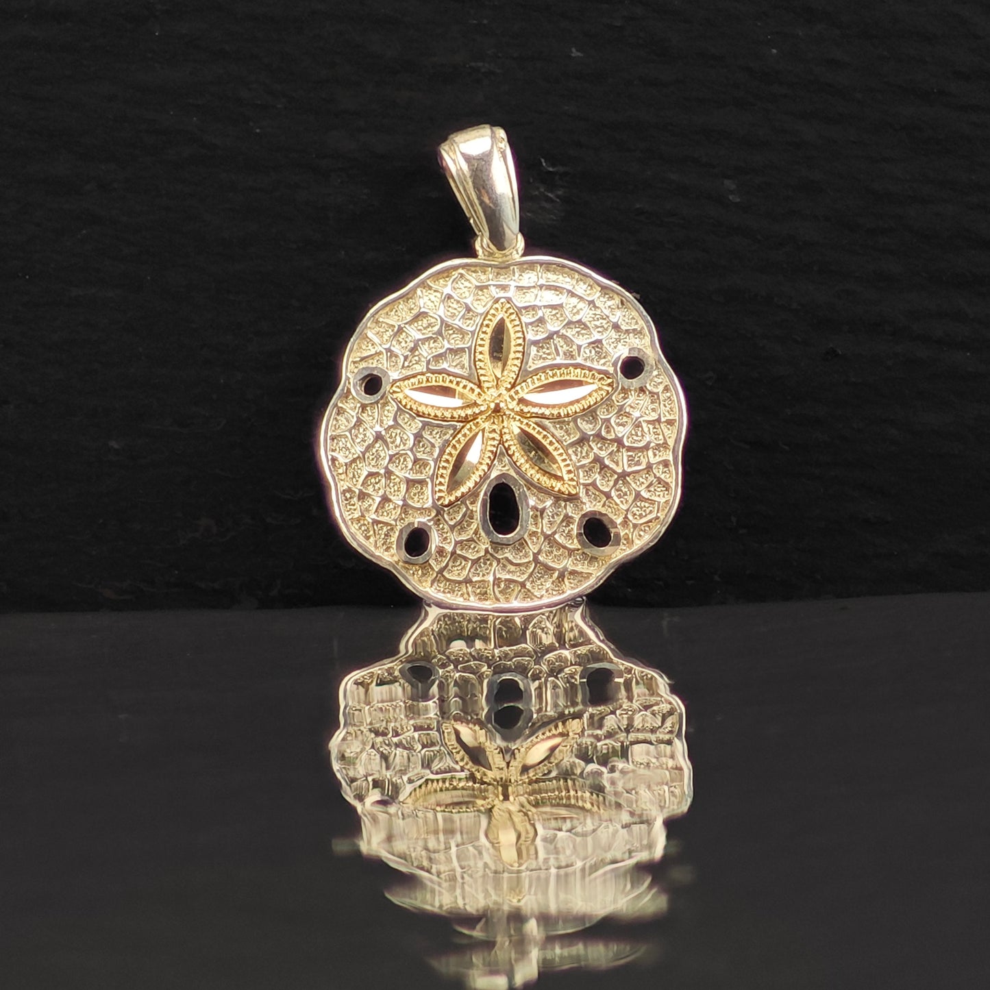 Sand Dollar 14K Gold Accent Sea Star Pendant Sterling Silver