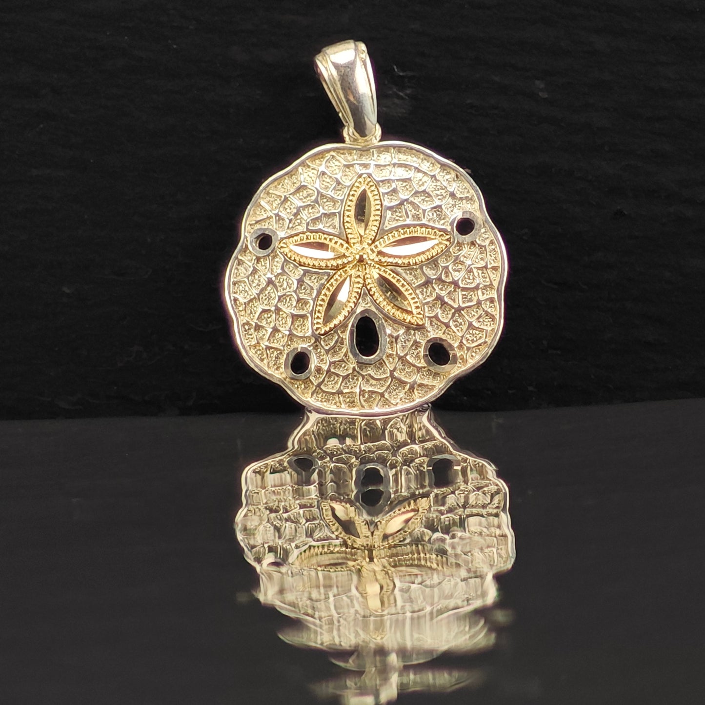 Sand Dollar 14K Gold Accent Sea Star Pendant Sterling Silver