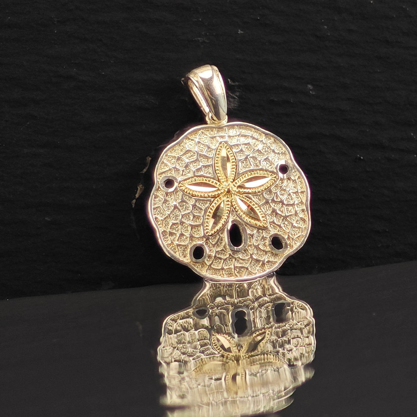 Sand Dollar 14K Gold Accent Sea Star Pendant Sterling Silver