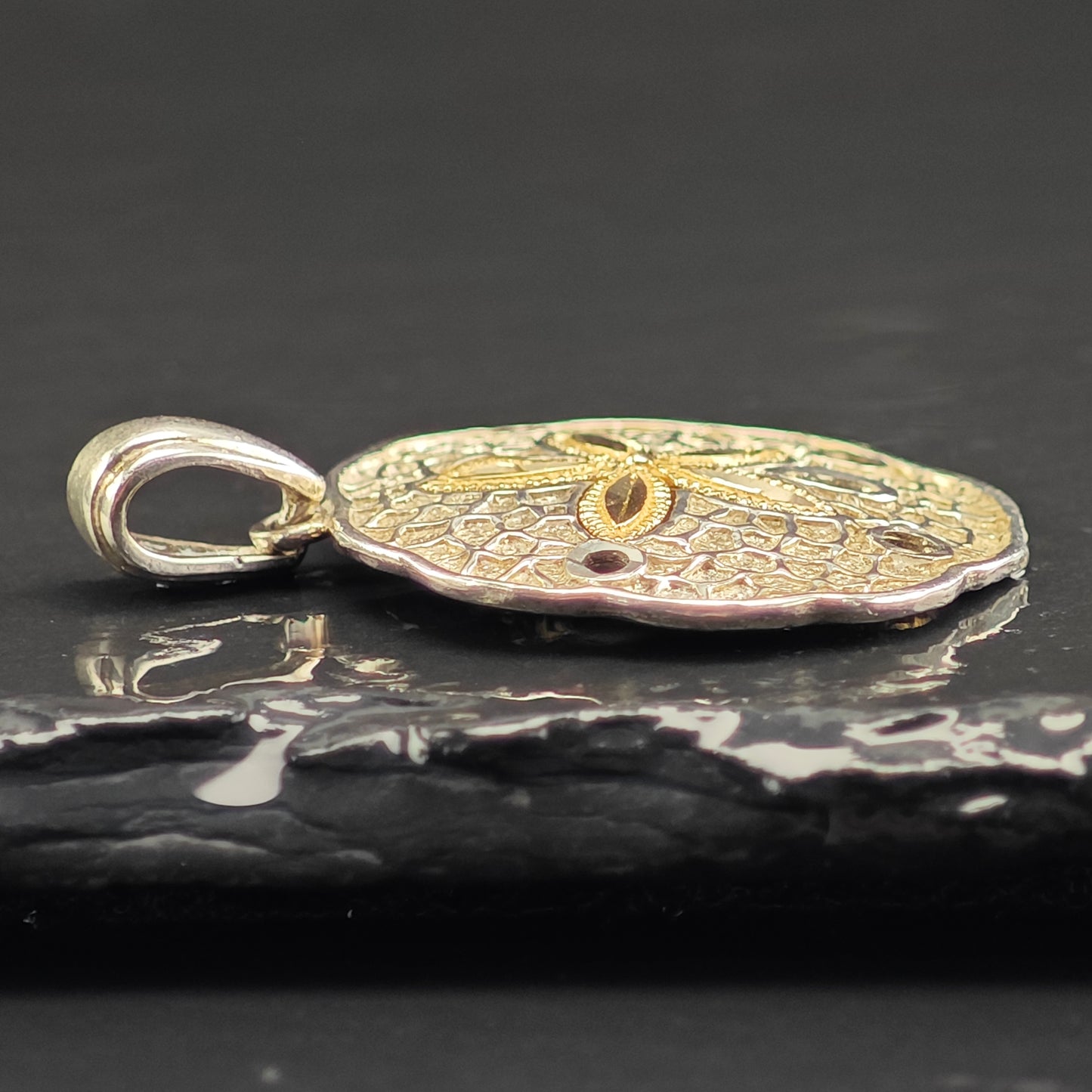 Sand Dollar 14K Gold Accent Sea Star Pendant Sterling Silver
