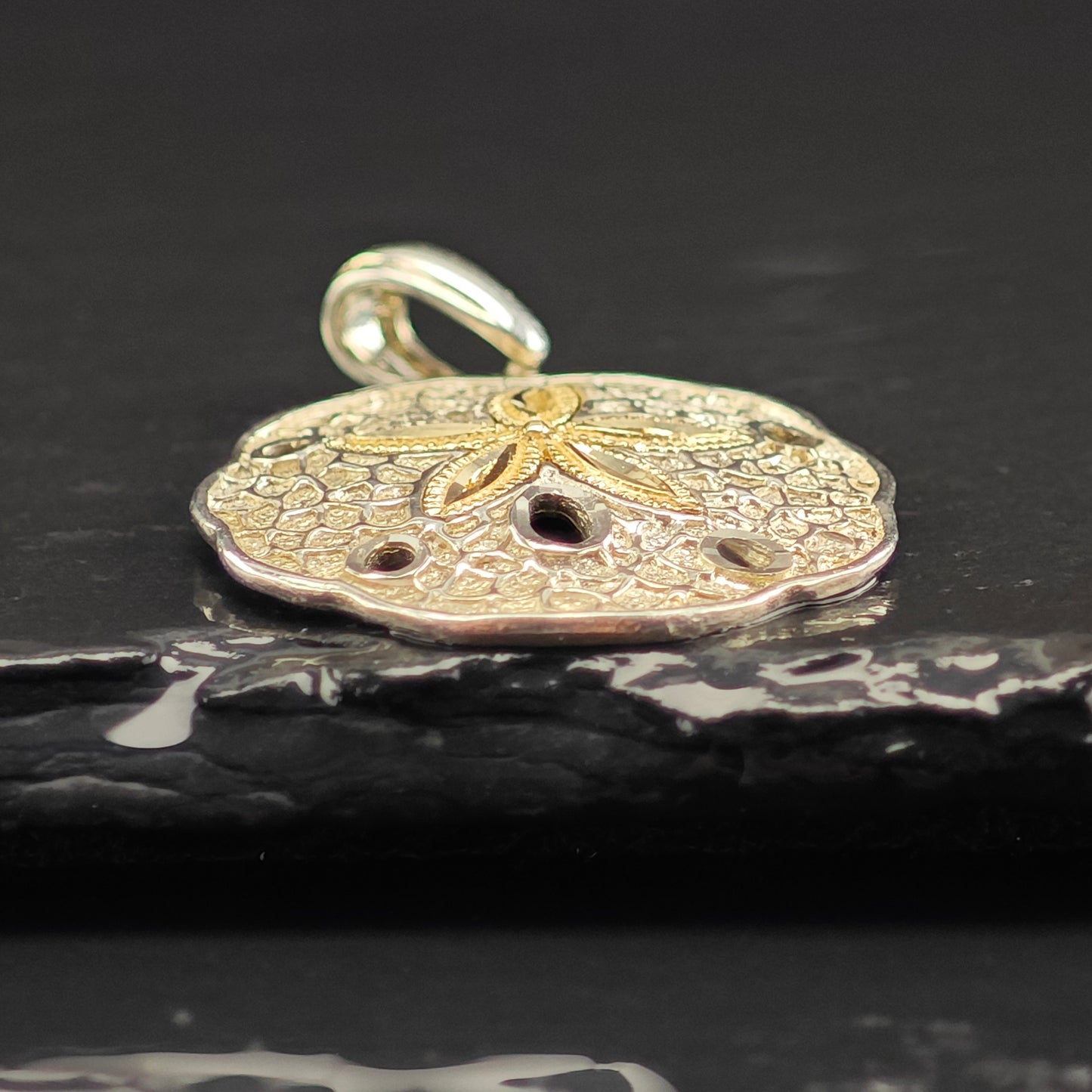 Sand Dollar 14K Gold Accent Sea Star Pendant Sterling Silver