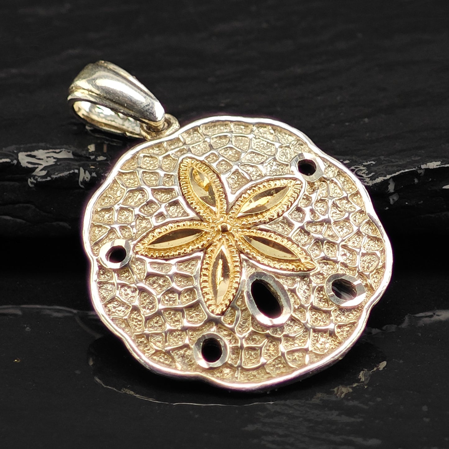 Sand Dollar 14K Gold Accent Sea Star Pendant Sterling Silver