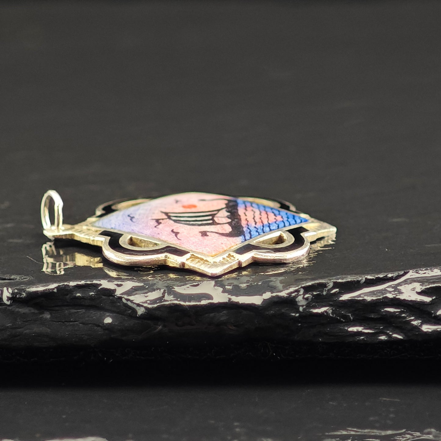 Norway Aksel Holmsen, Enamel Viking Ship Pendant, Sterling Silver