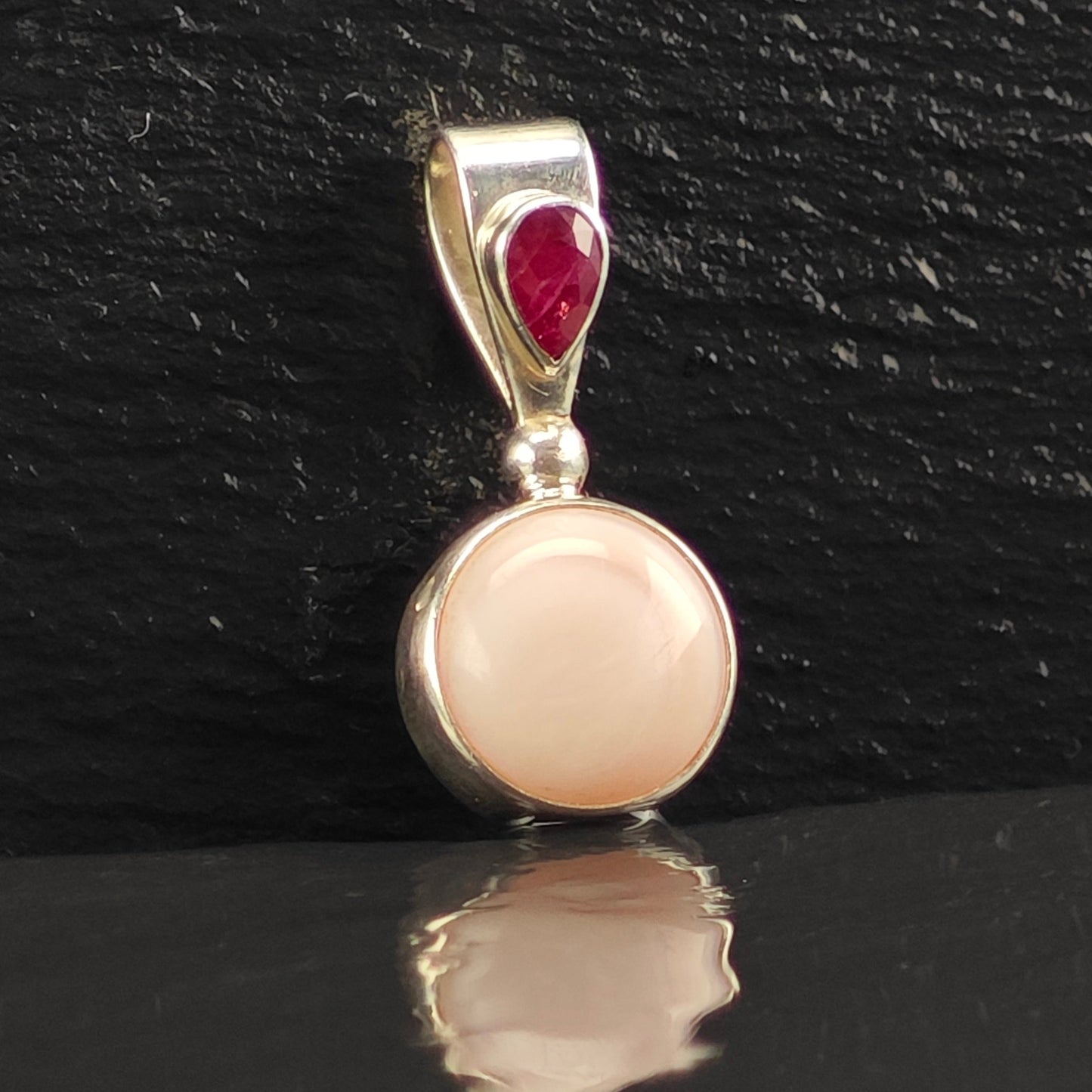 Sajen Pink MOP and Ruby Pendant Sterling Silver