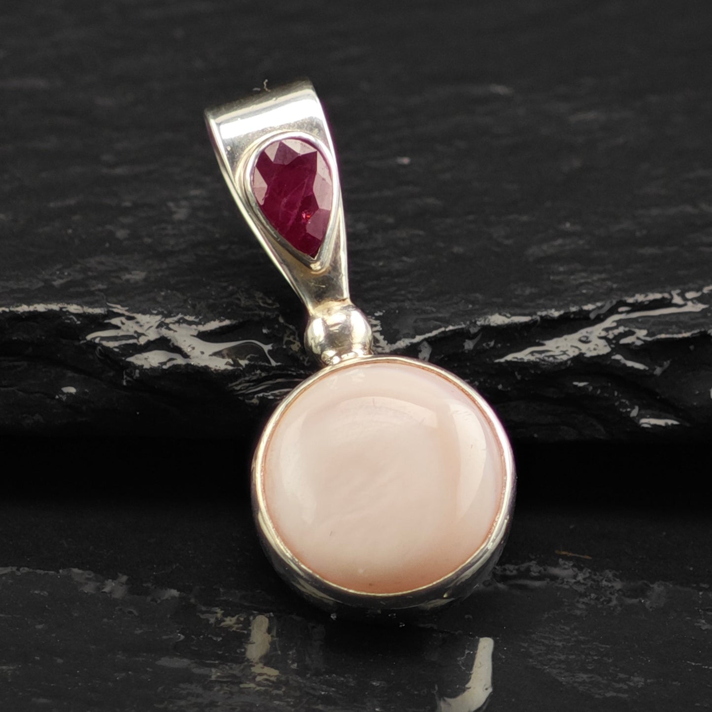 Sajen Pink MOP and Ruby Pendant Sterling Silver