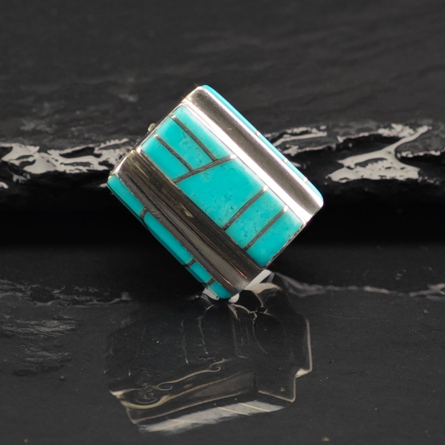 Block Turquoise Barrel Inlay Revolving Pendant Sterling Silver