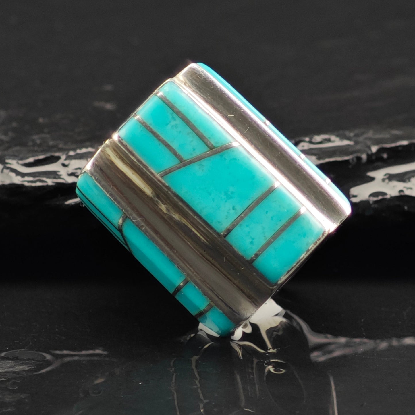 Block Turquoise Barrel Inlay Revolving Pendant Sterling Silver