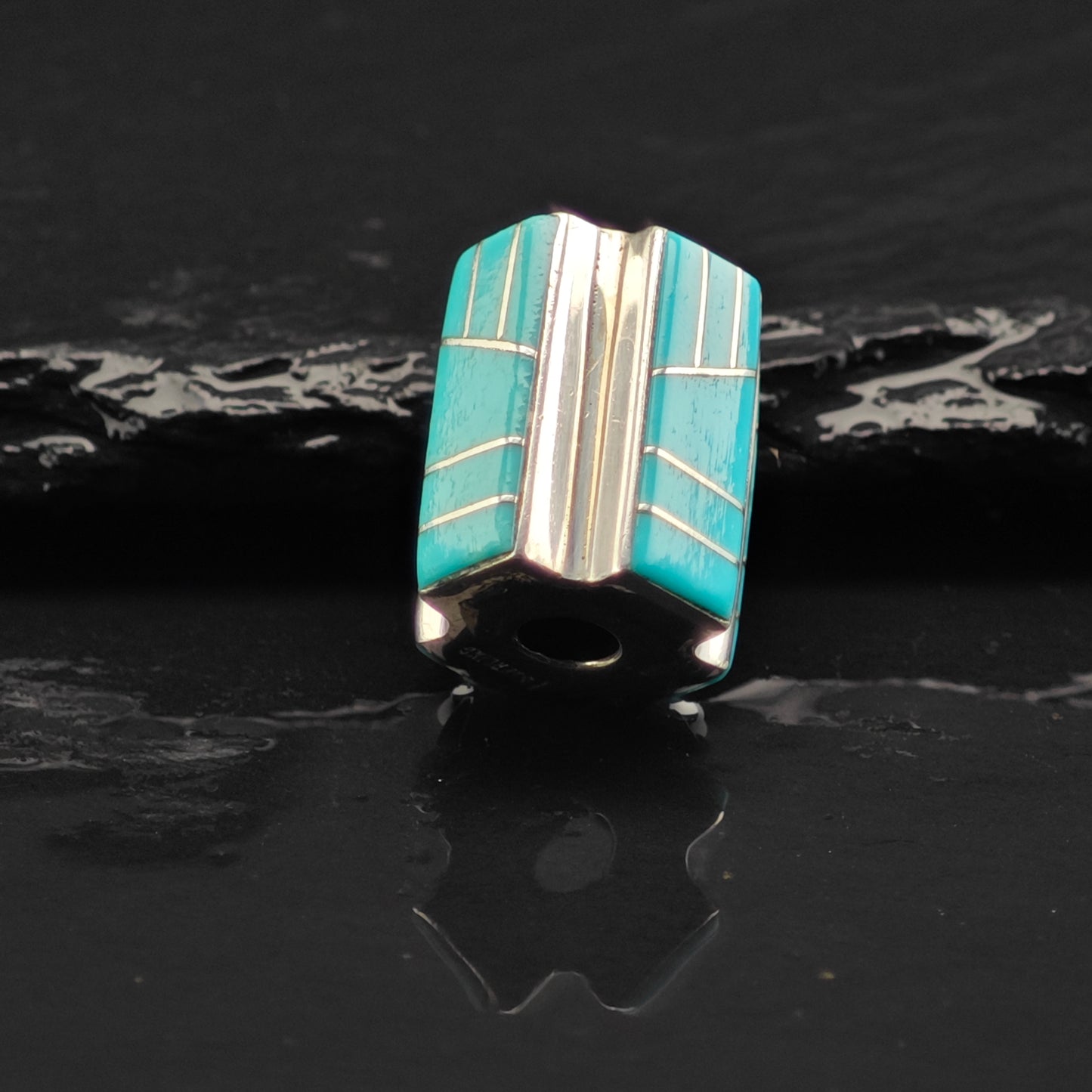 Block Turquoise Barrel Inlay Revolving Pendant Sterling Silver