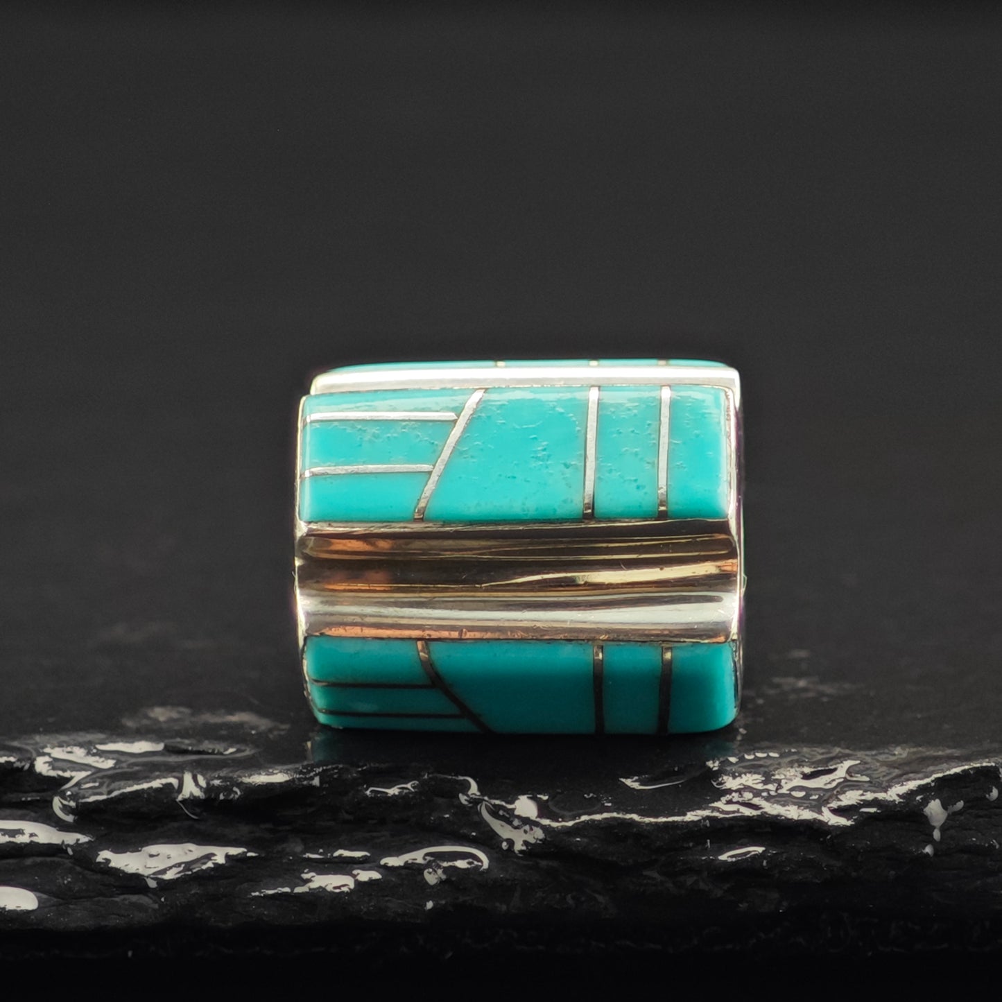 Block Turquoise Barrel Inlay Revolving Pendant Sterling Silver