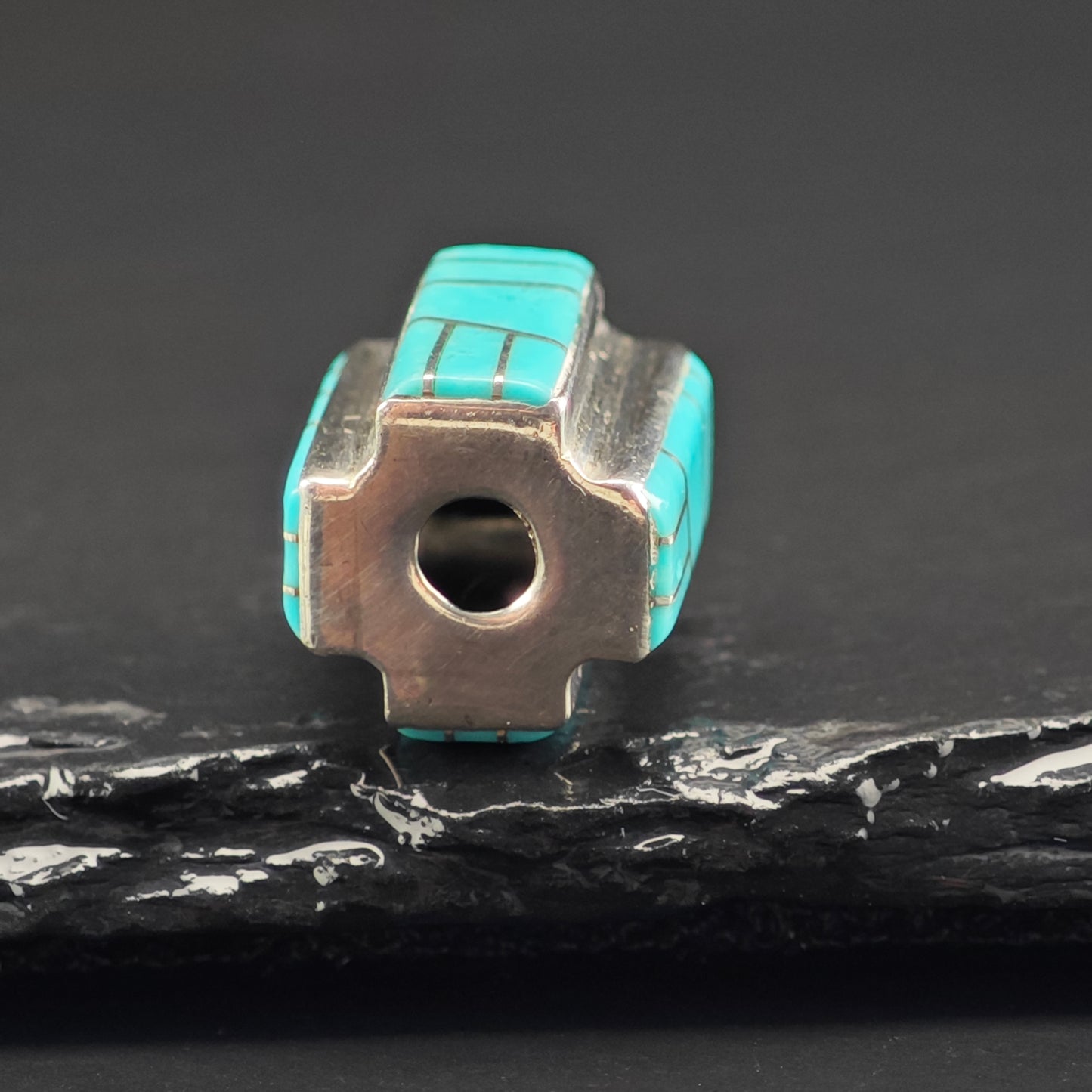 Block Turquoise Barrel Inlay Revolving Pendant Sterling Silver