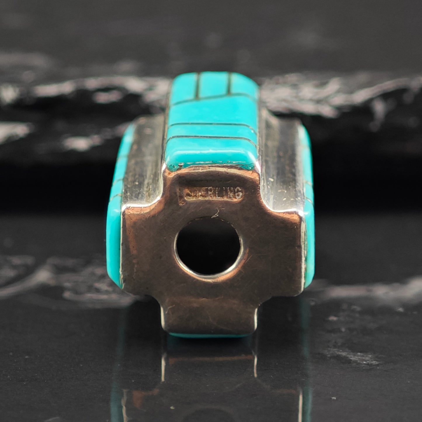 Block Turquoise Barrel Inlay Revolving Pendant Sterling Silver