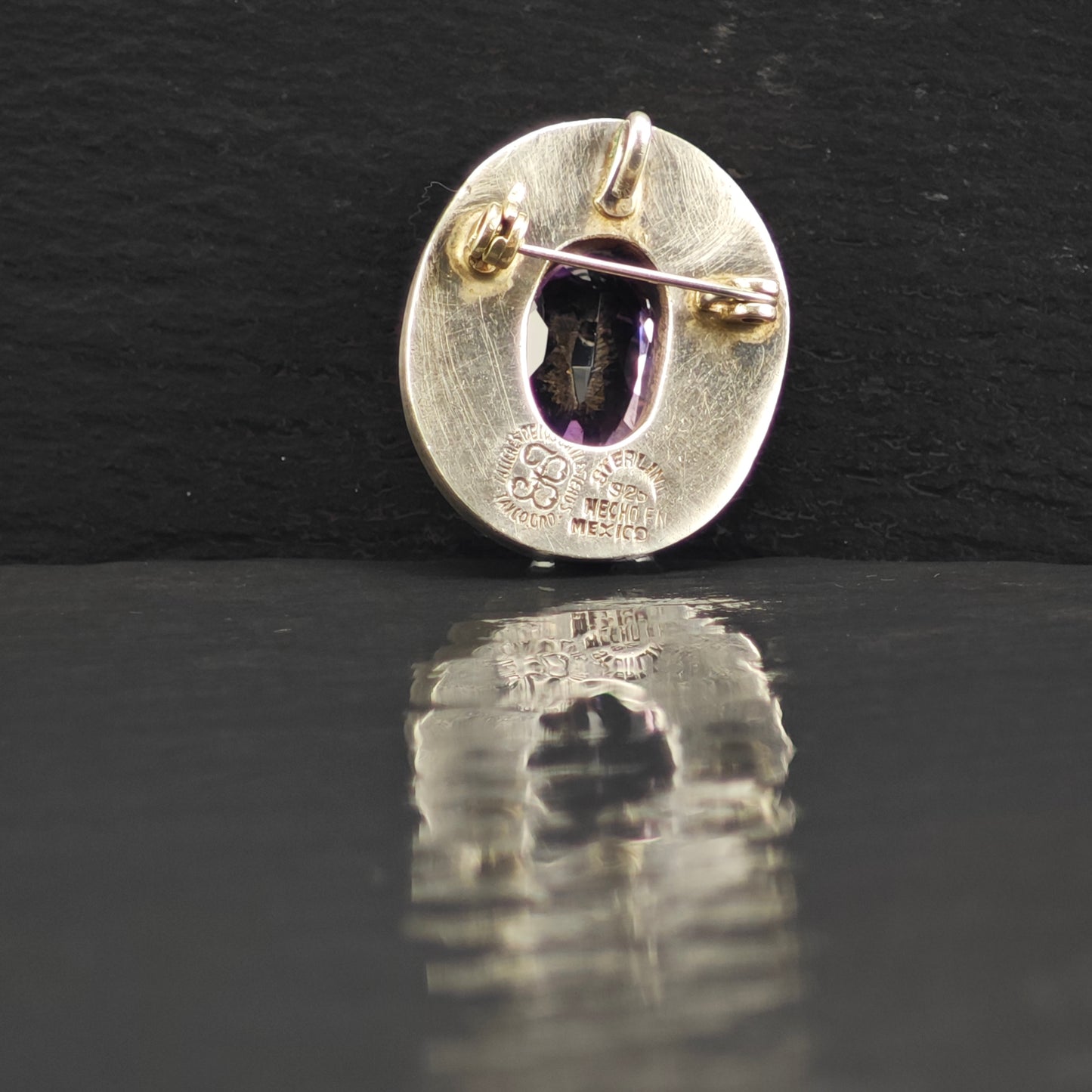 Taxco Amethyst Brooch/Pendant Sterling Silver by Los Ballesteros