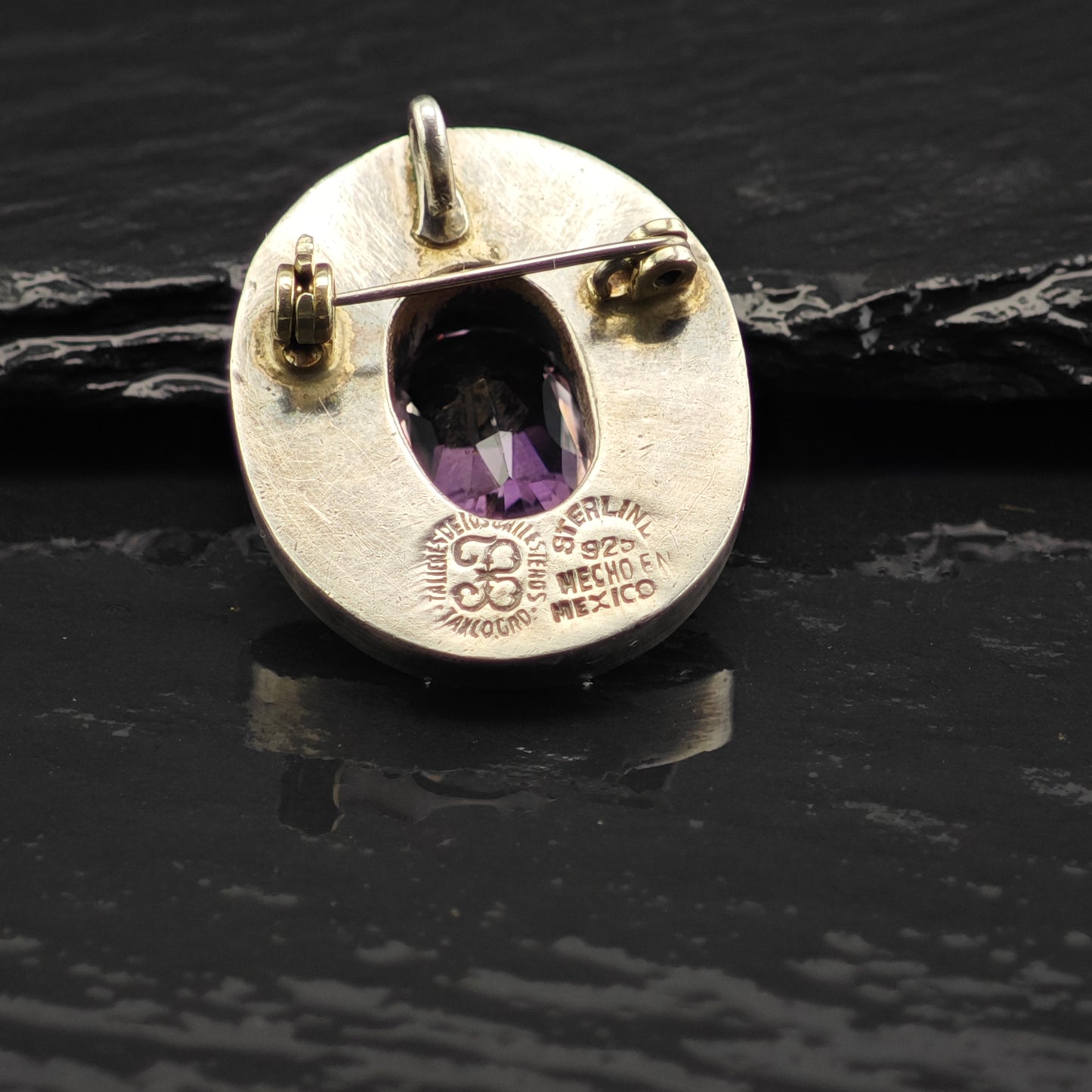 Taxco Amethyst Brooch/Pendant Sterling Silver by Los Ballesteros