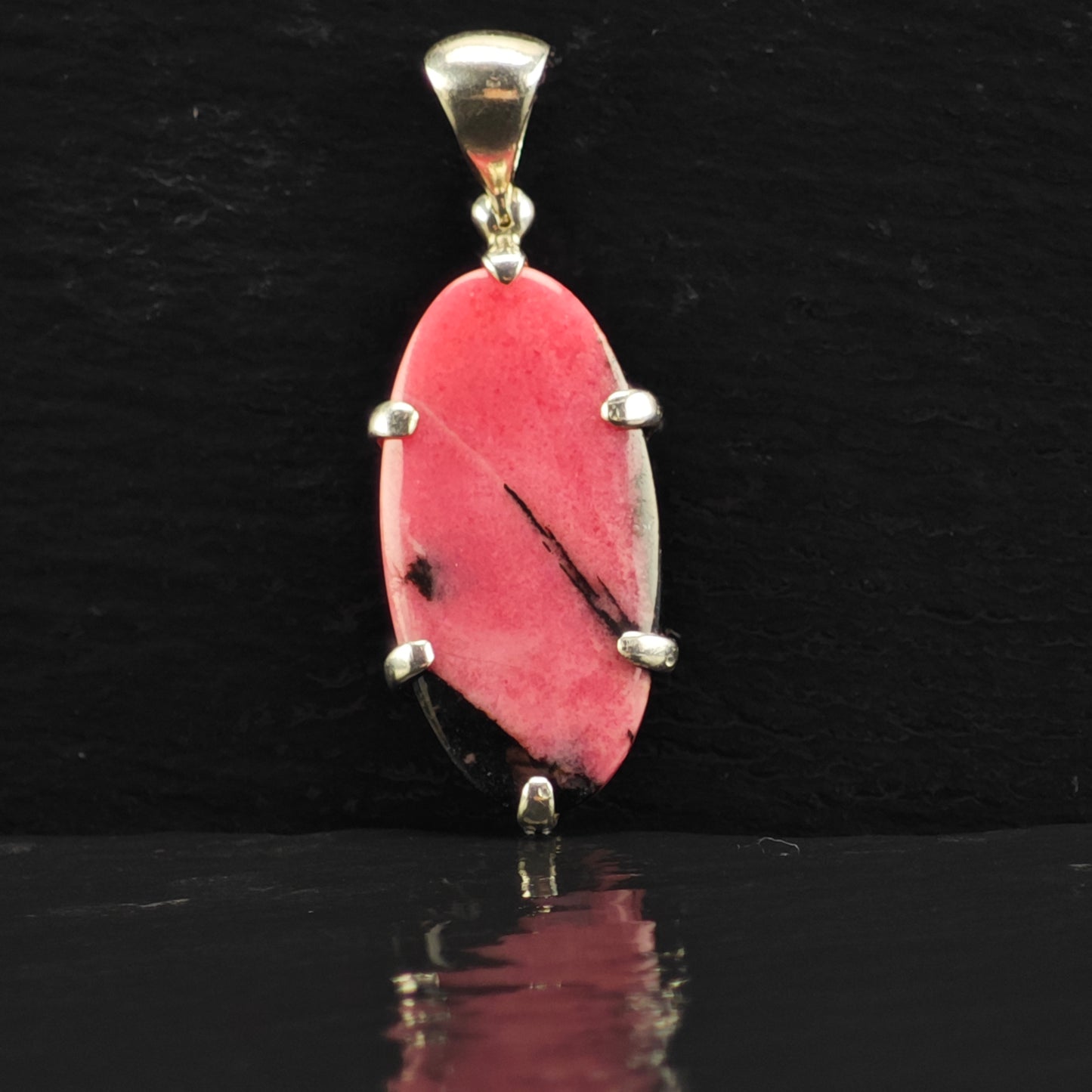 Rhodonite Oval Pendant Sterling Silver