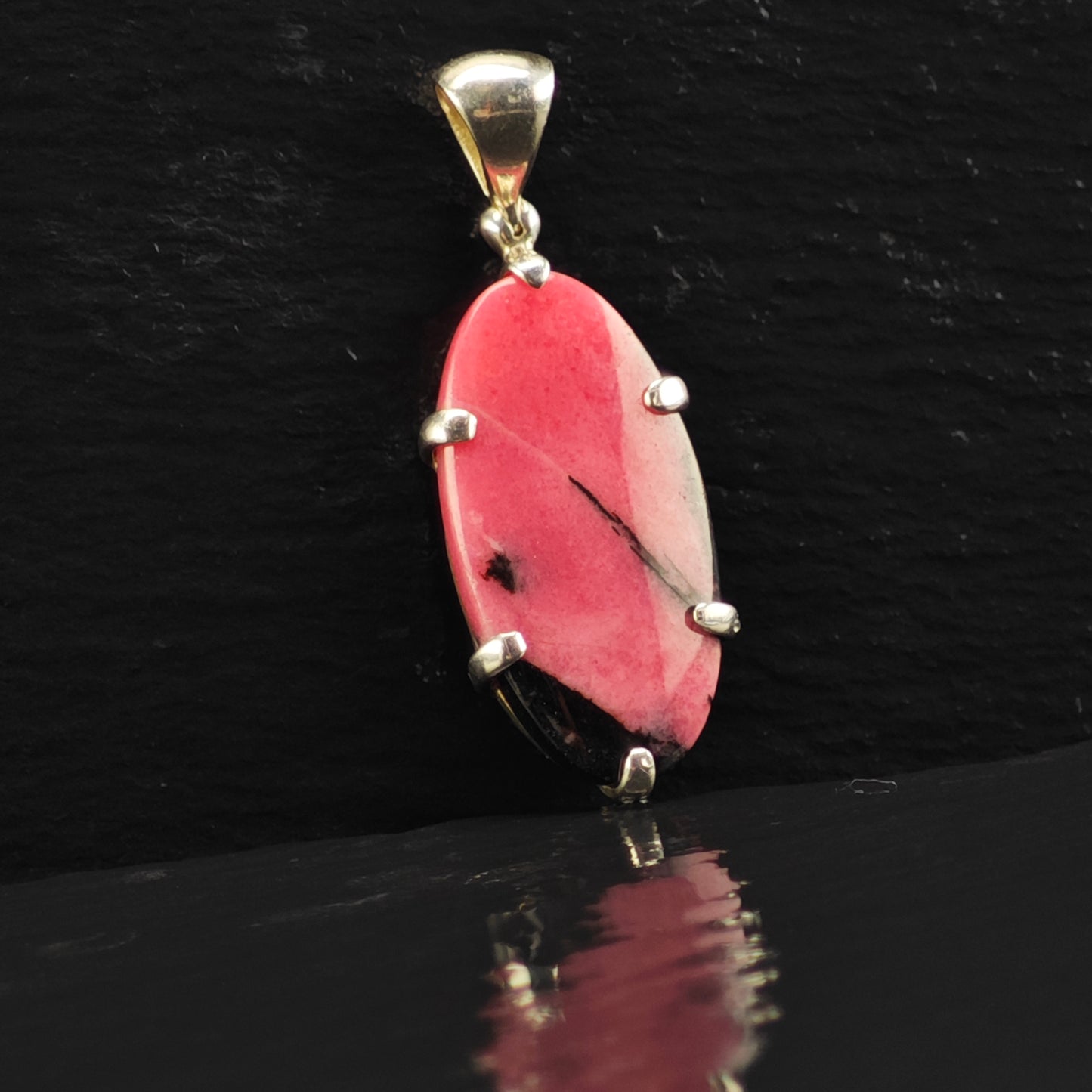 Rhodonite Oval Pendant Sterling Silver