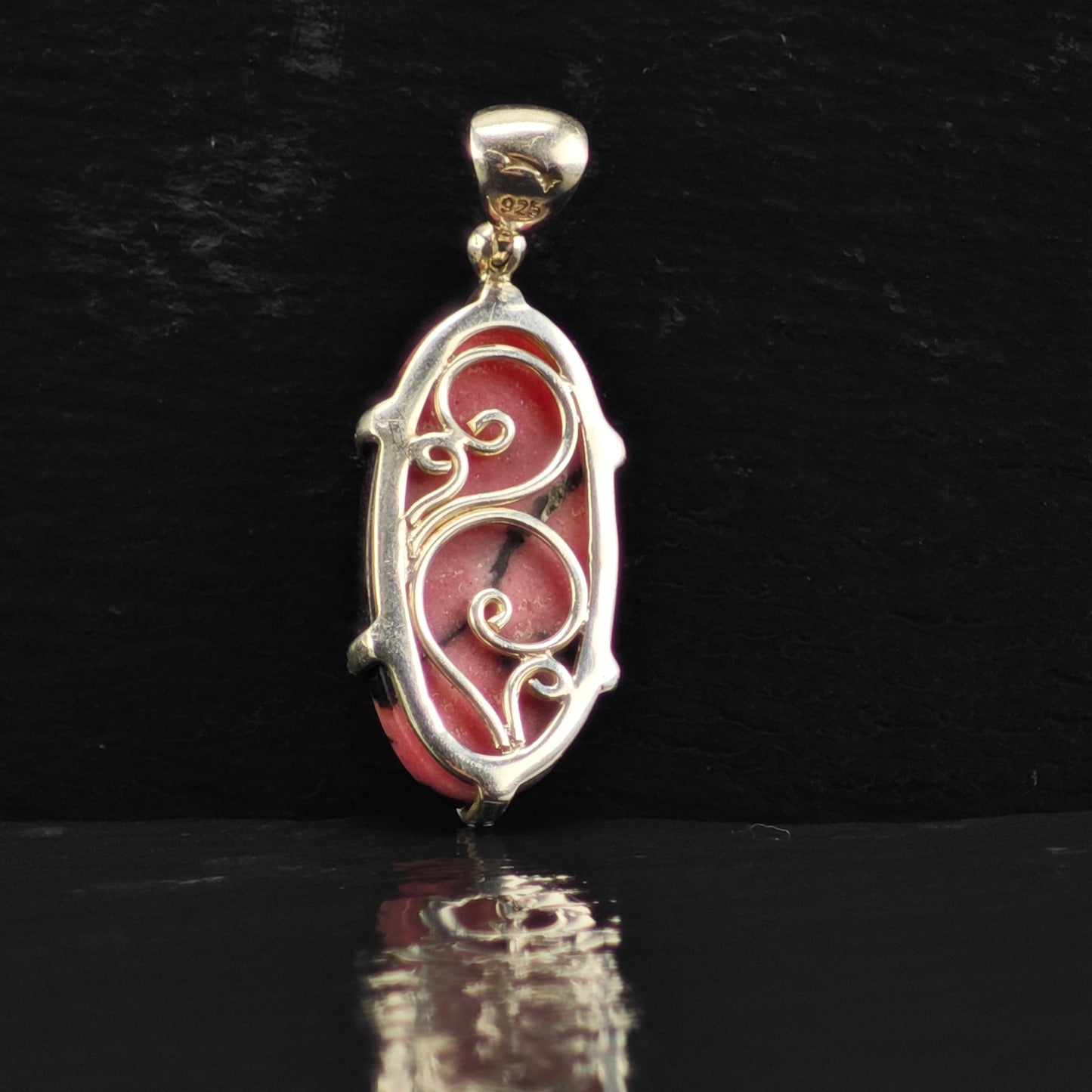 Rhodonite Oval Pendant Sterling Silver