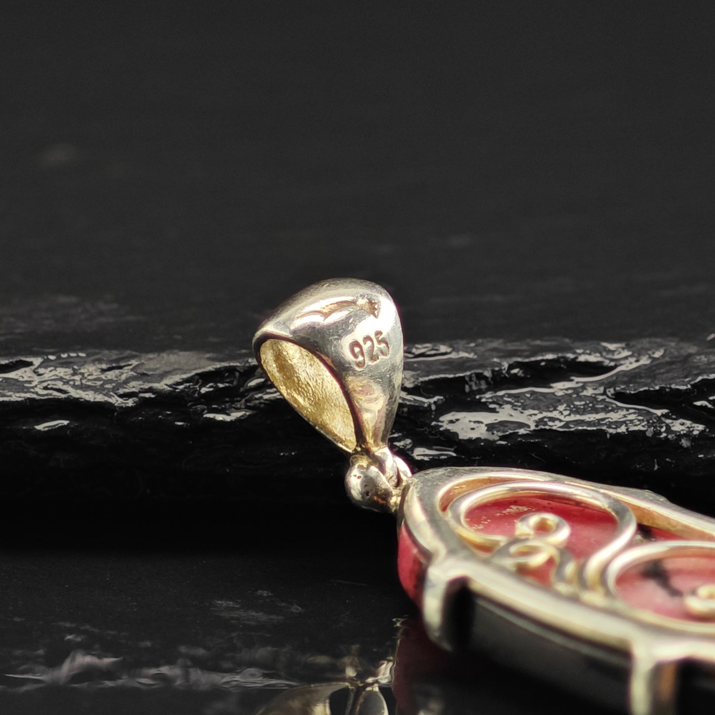 Rhodonite Oval Pendant Sterling Silver