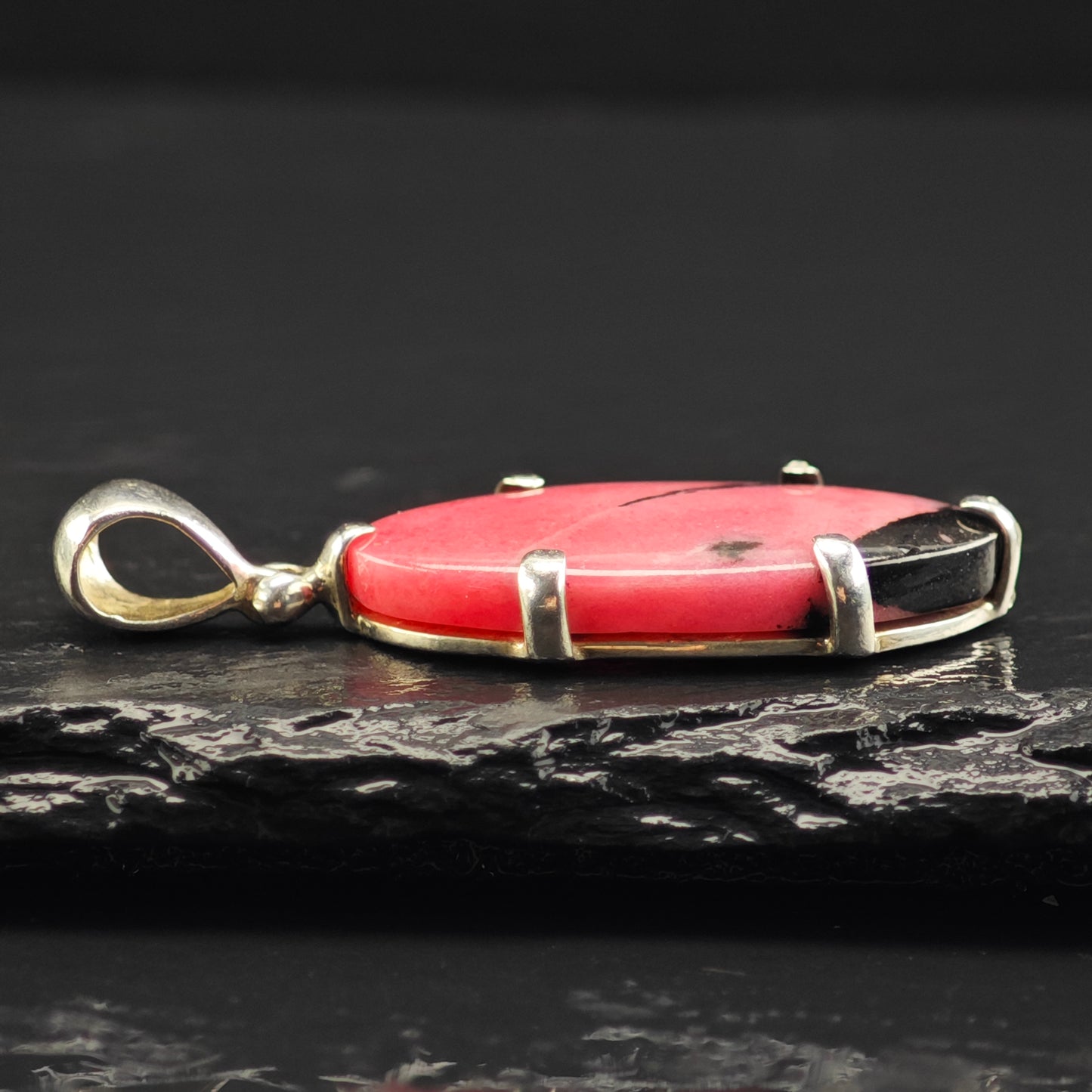 Rhodonite Oval Pendant Sterling Silver