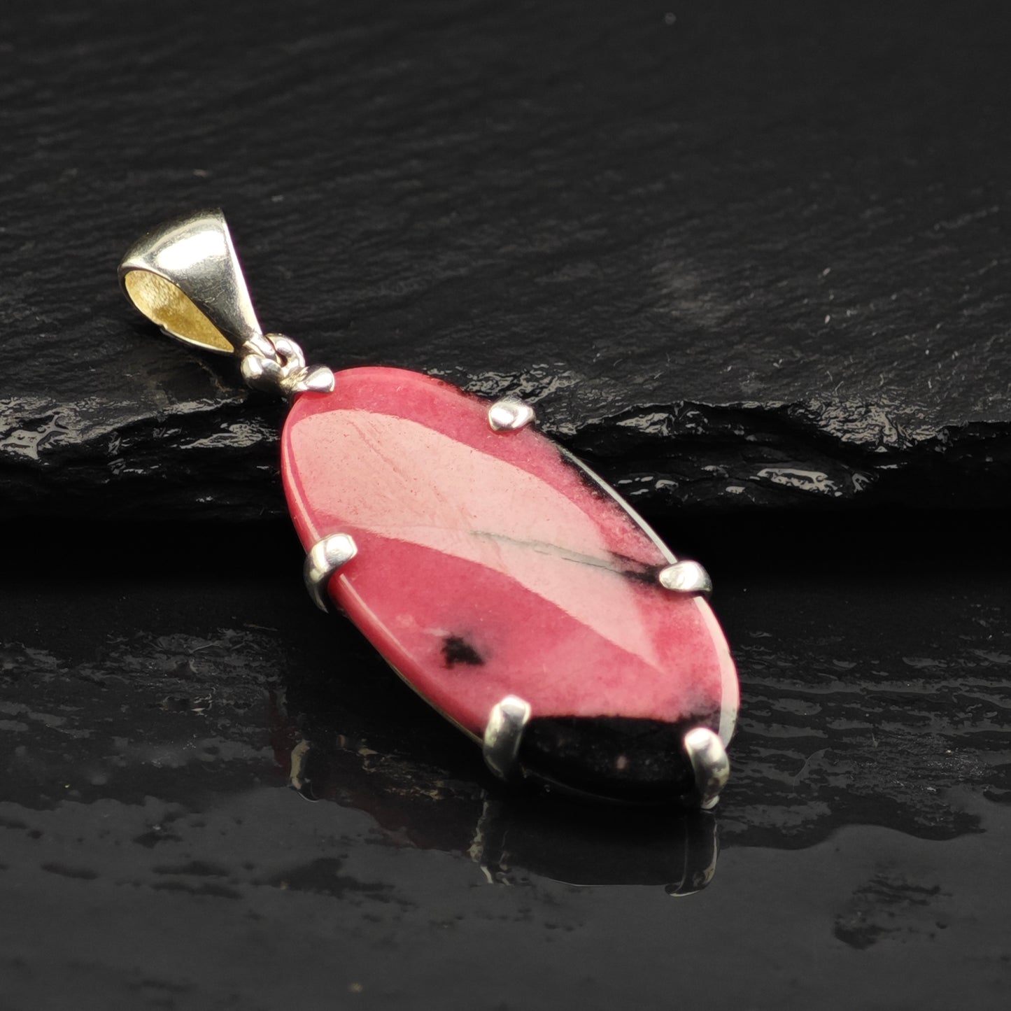 Rhodonite Oval Pendant Sterling Silver