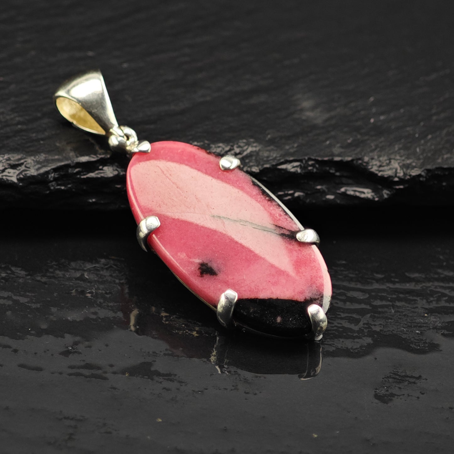 Rhodonite Oval Pendant Sterling Silver
