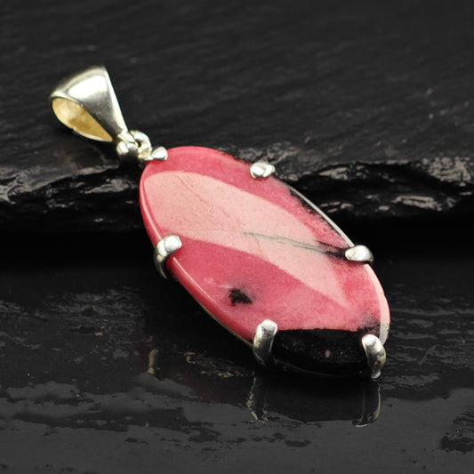 Rhodonite Oval Pendant Sterling Silver P2983