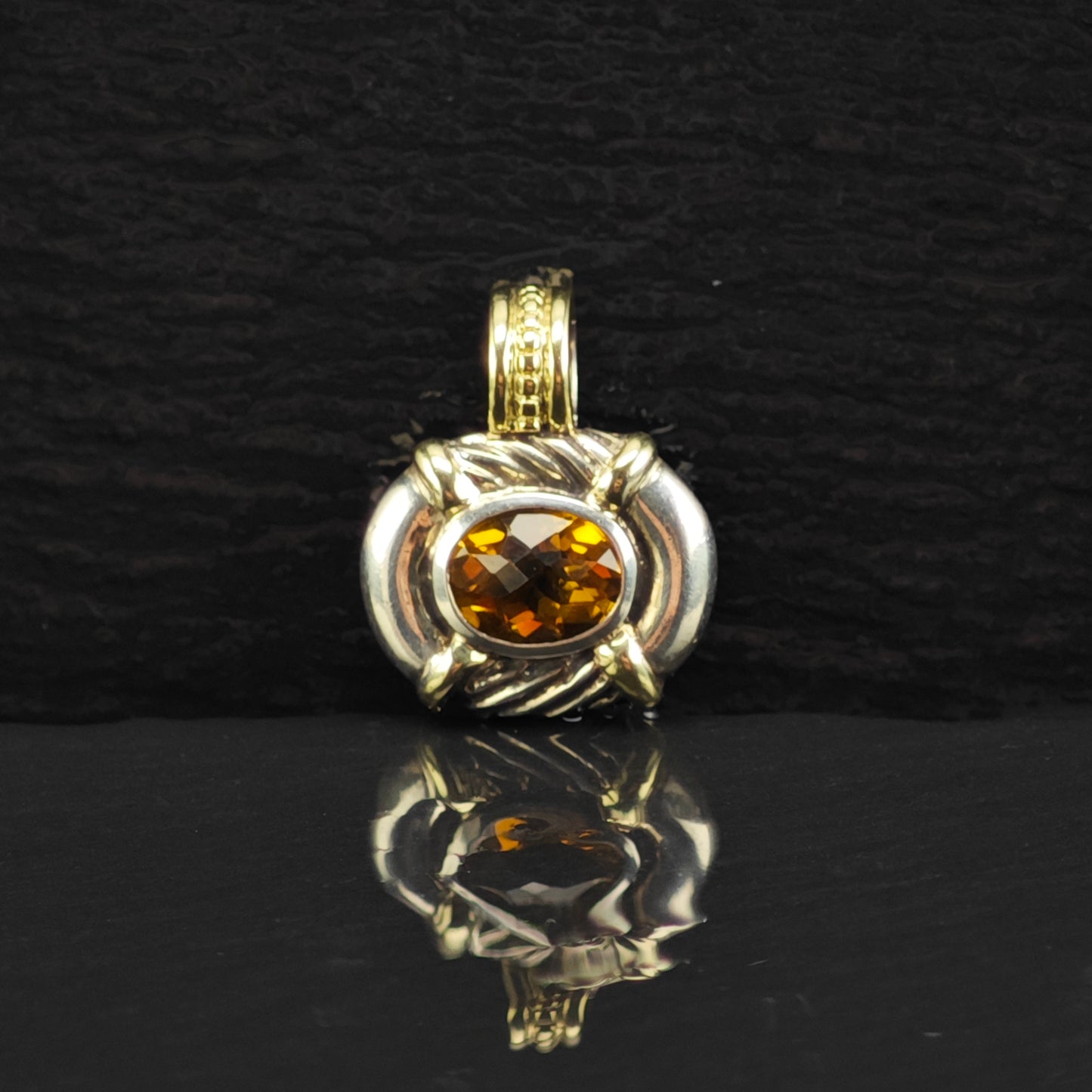 David Yurman Citrine 14k Gold Accent Pendant Sterling Silver P2985