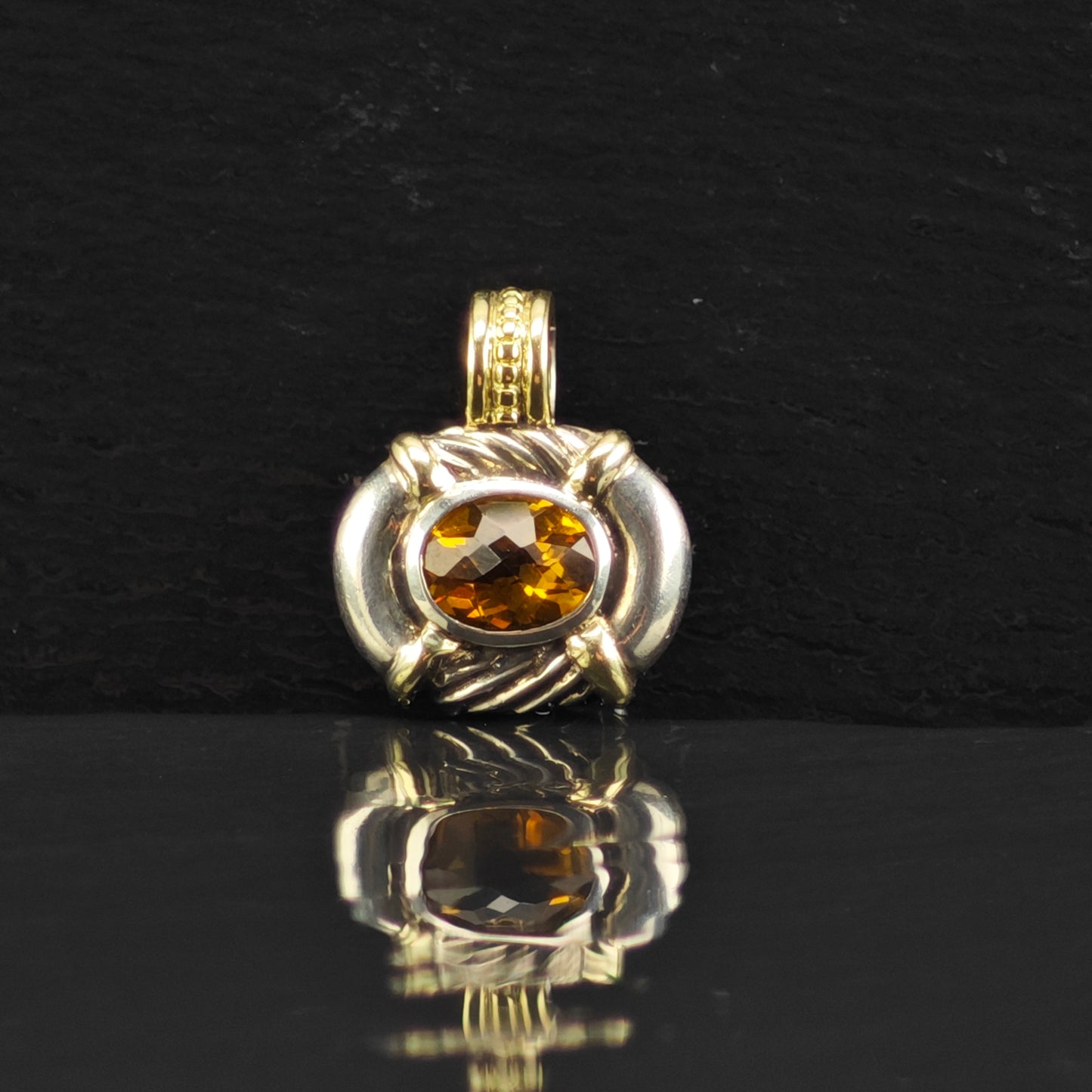 David Yurman Citrine 14k Gold Accent Pendant Sterling Silver P2985