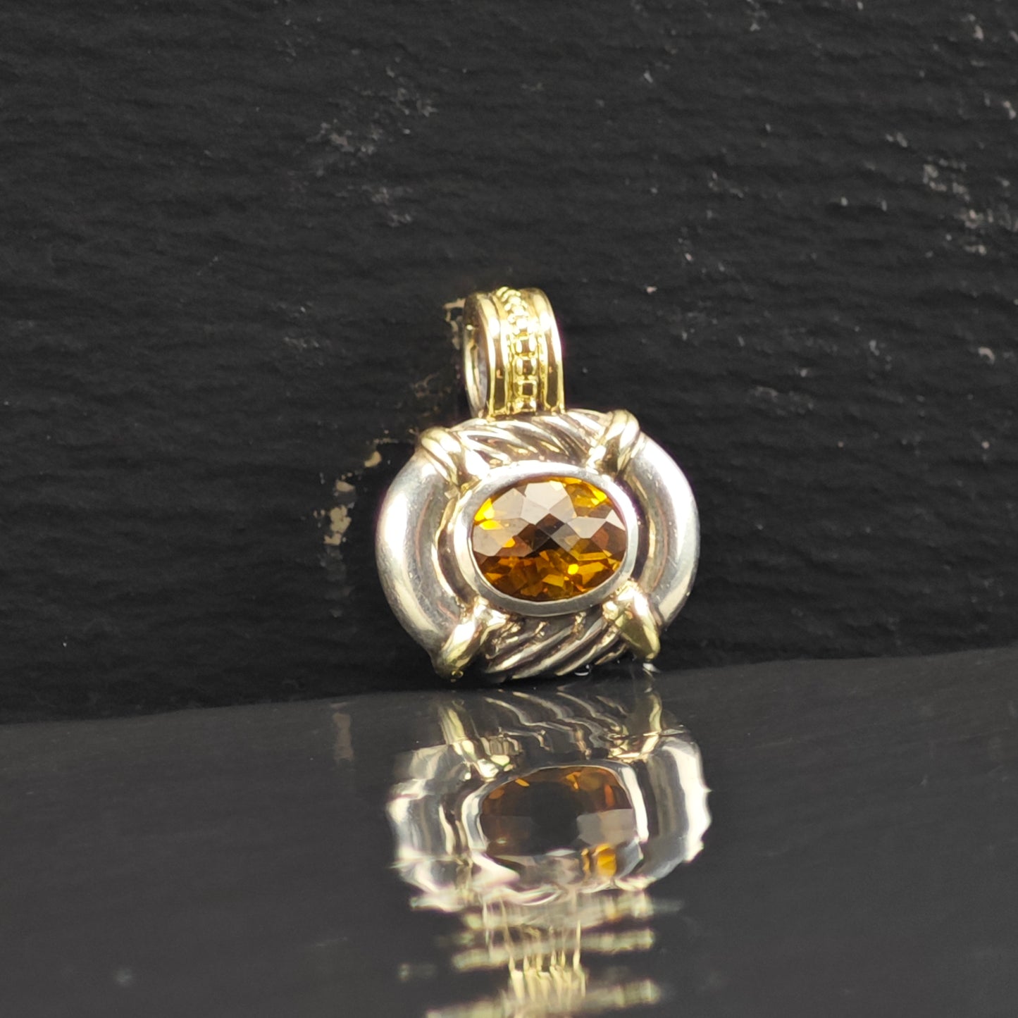 David Yurman Citrine 14k Gold Accent Pendant Sterling Silver P2985