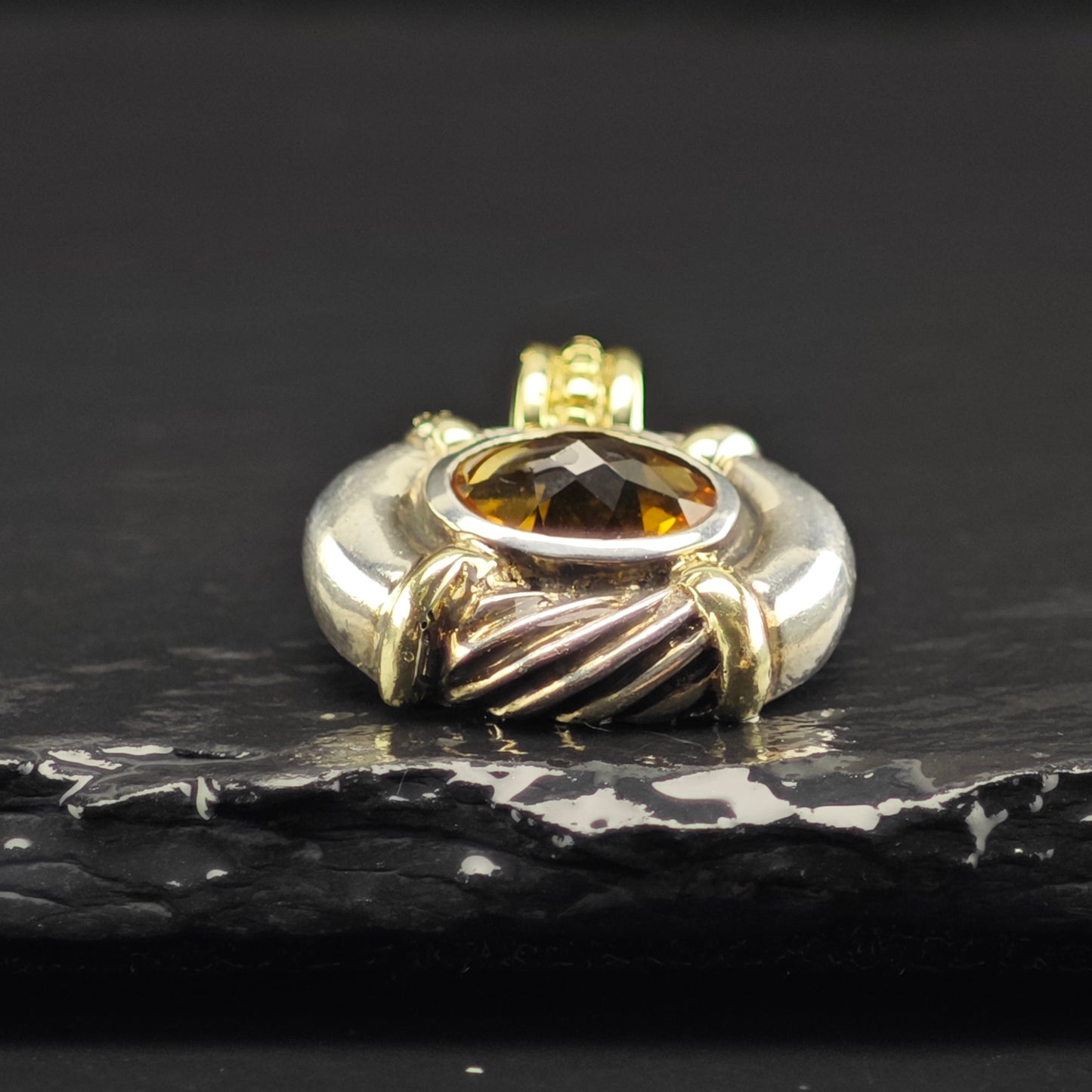 David Yurman Citrine 14k Gold Accent Pendant Sterling Silver P2985