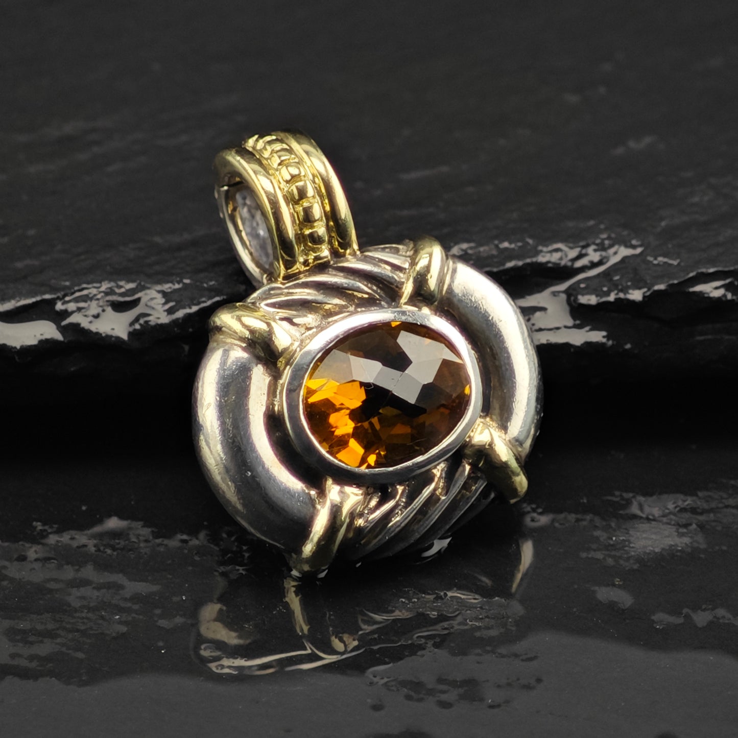 David Yurman Citrine 14k Gold Accent Pendant Sterling Silver P2985