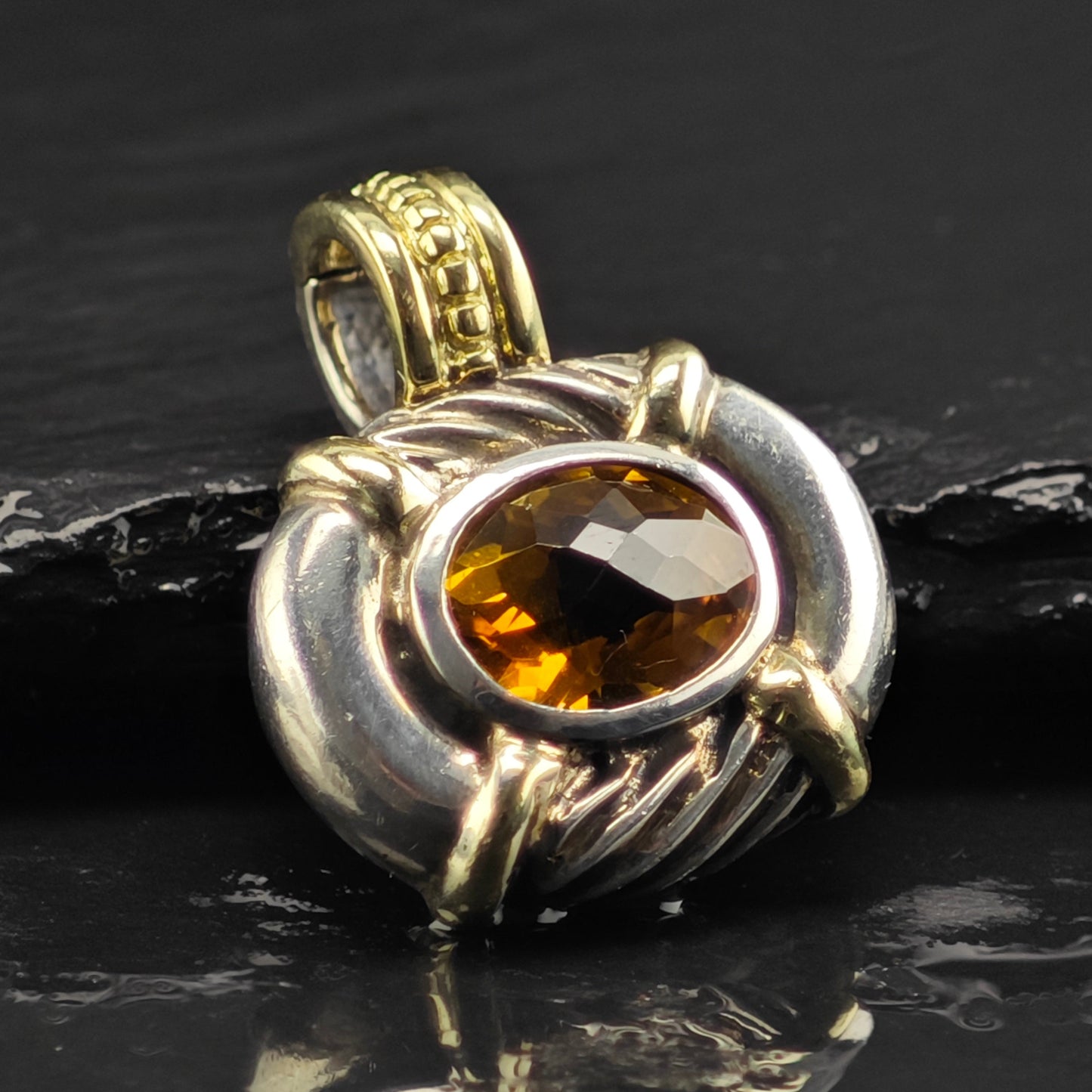 David Yurman Citrine 14k Gold Accent Pendant Sterling Silver P2985