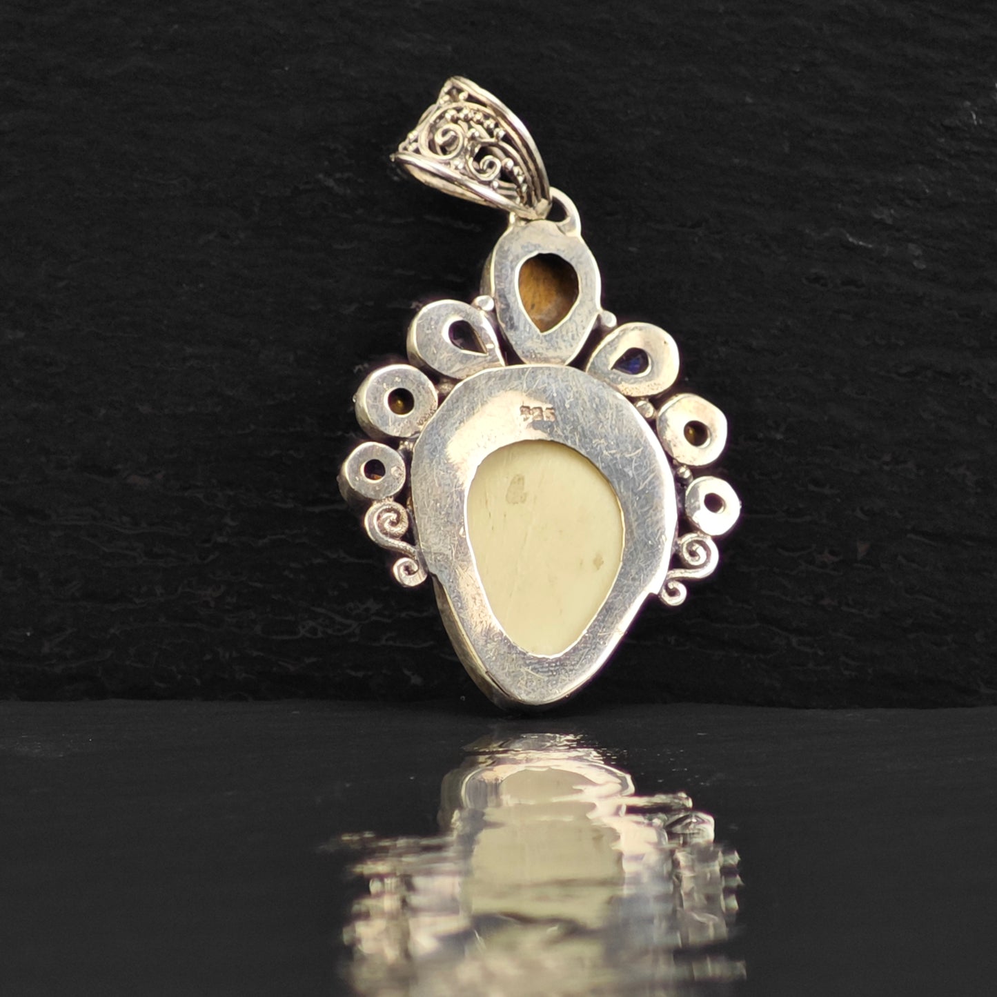 Bali Goddess, Moonface Multi-stone Pendant, Sterling Silver P2987