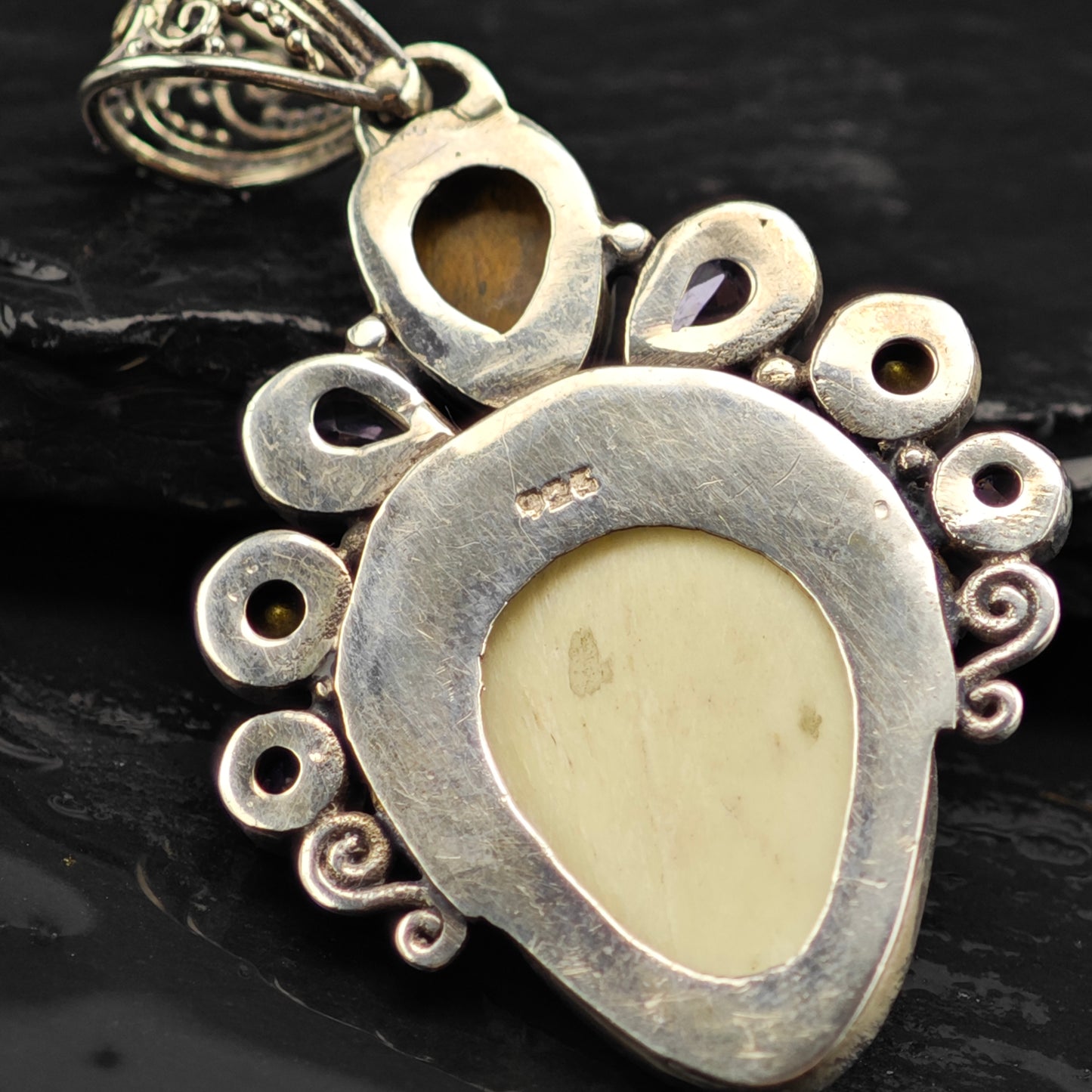 Bali Goddess, Moonface Multi-stone Pendant, Sterling Silver P2987