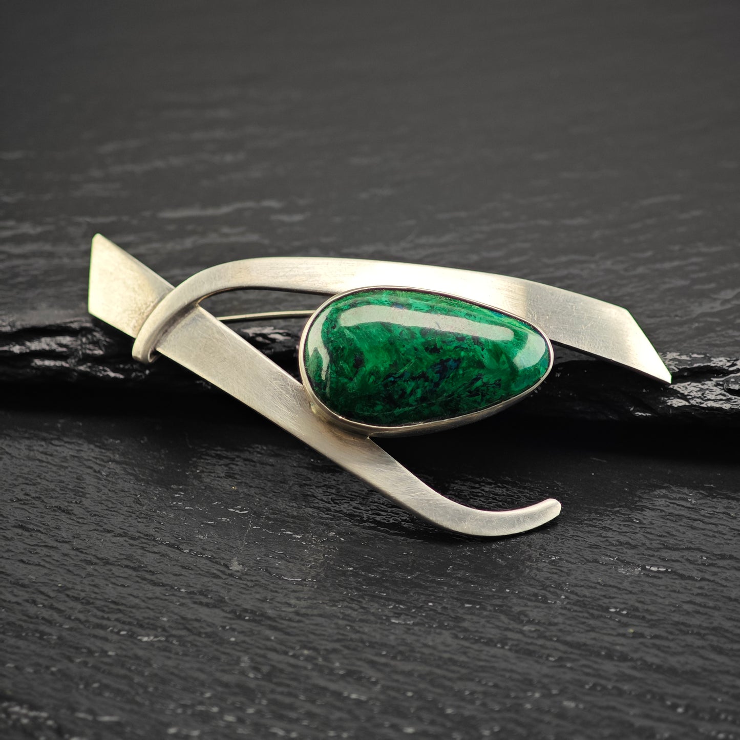 Vintage Israel Sterling Silver Brooch Eilat Stone B2175