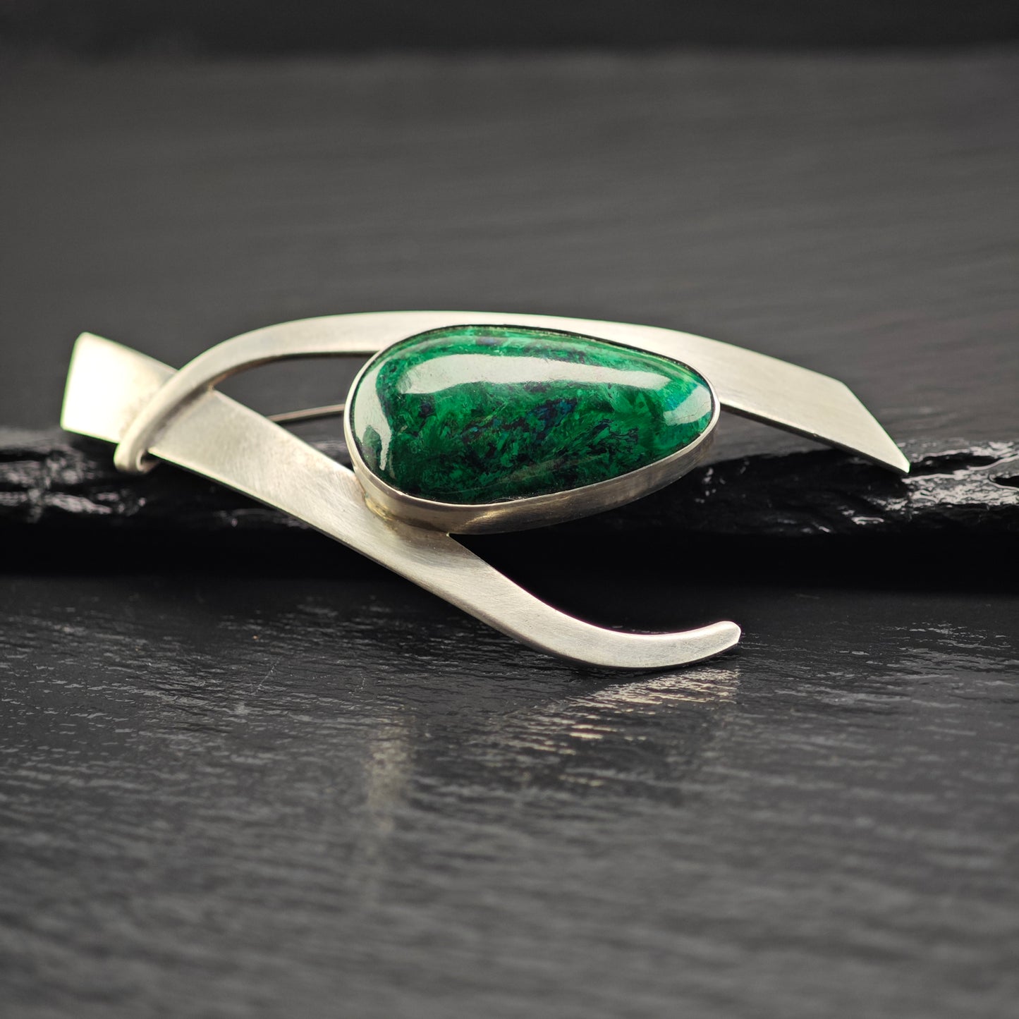 Vintage Israel Sterling Silver Brooch Eilat Stone B2175
