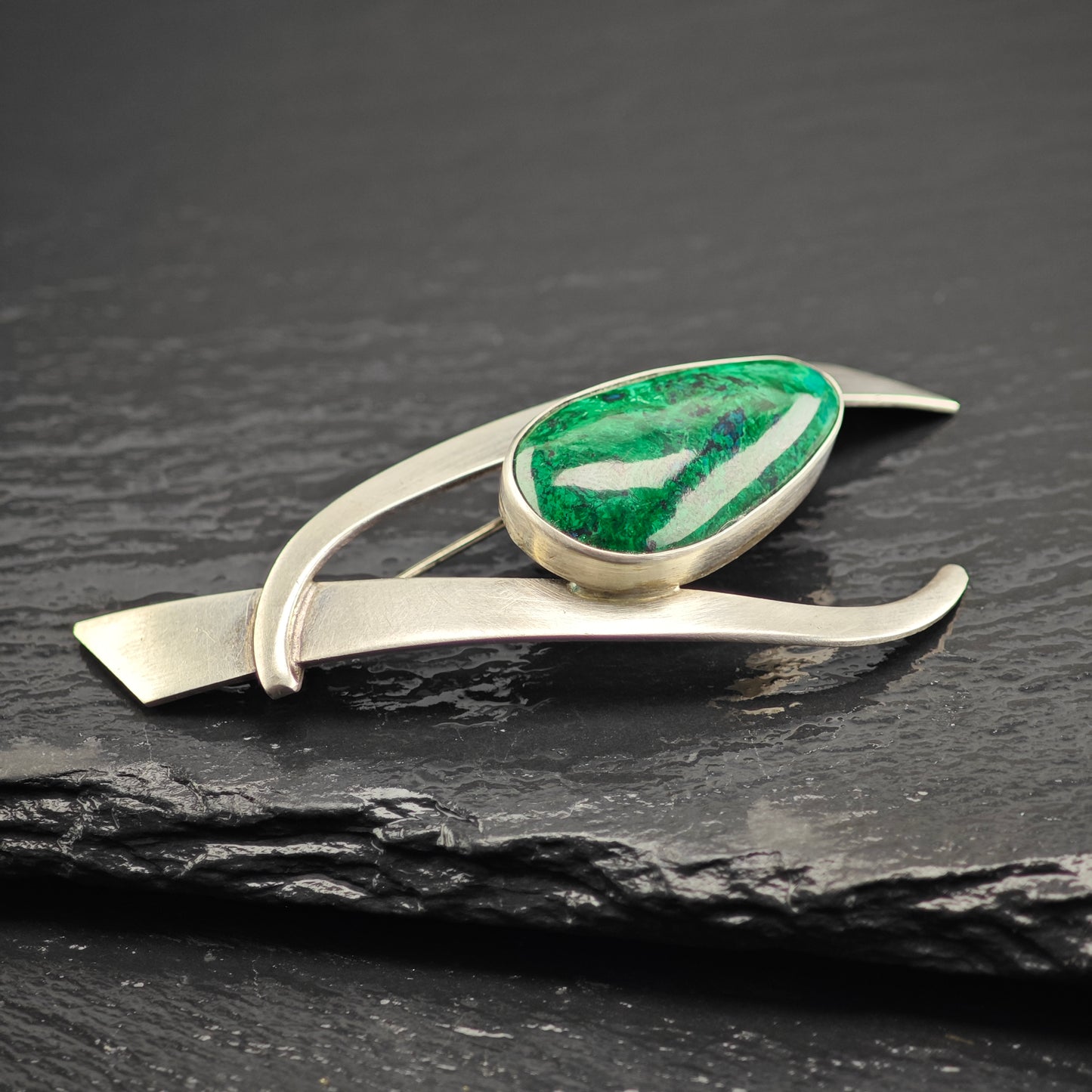 Vintage Israel Sterling Silver Brooch Eilat Stone B2175