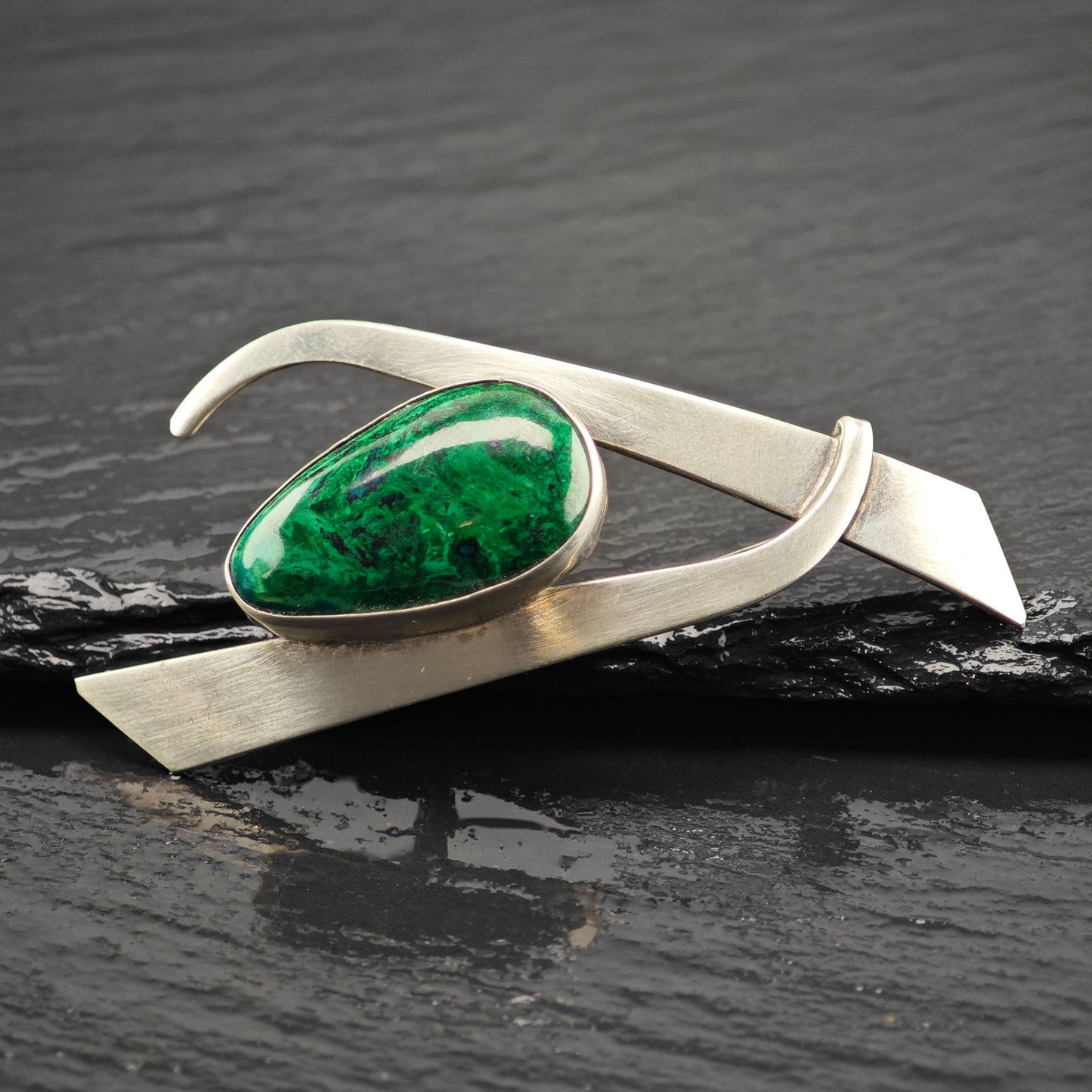 Vintage Israel Sterling Silver Brooch Eilat Stone B2175
