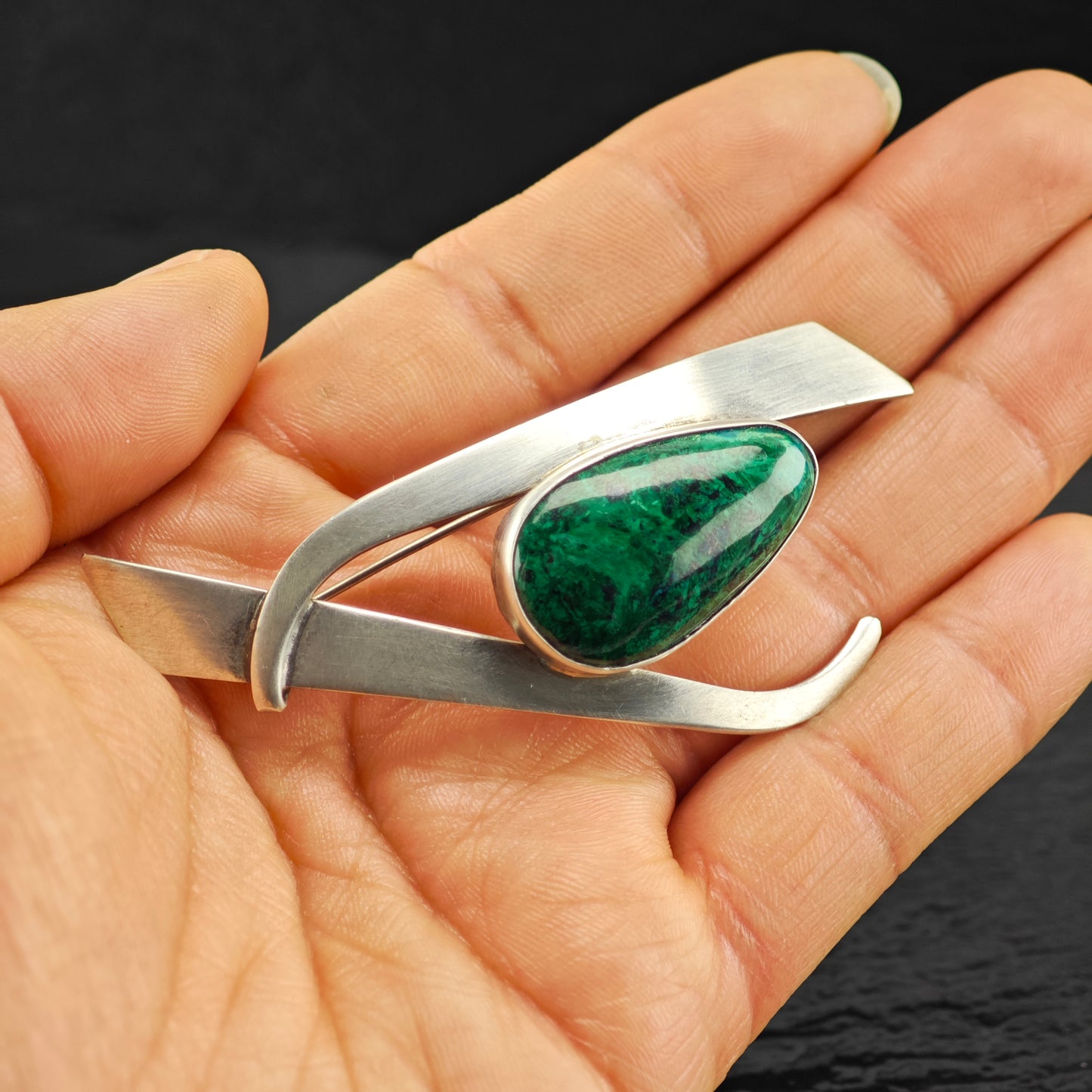 Vintage Israel Sterling Silver Brooch Eilat Stone B2175
