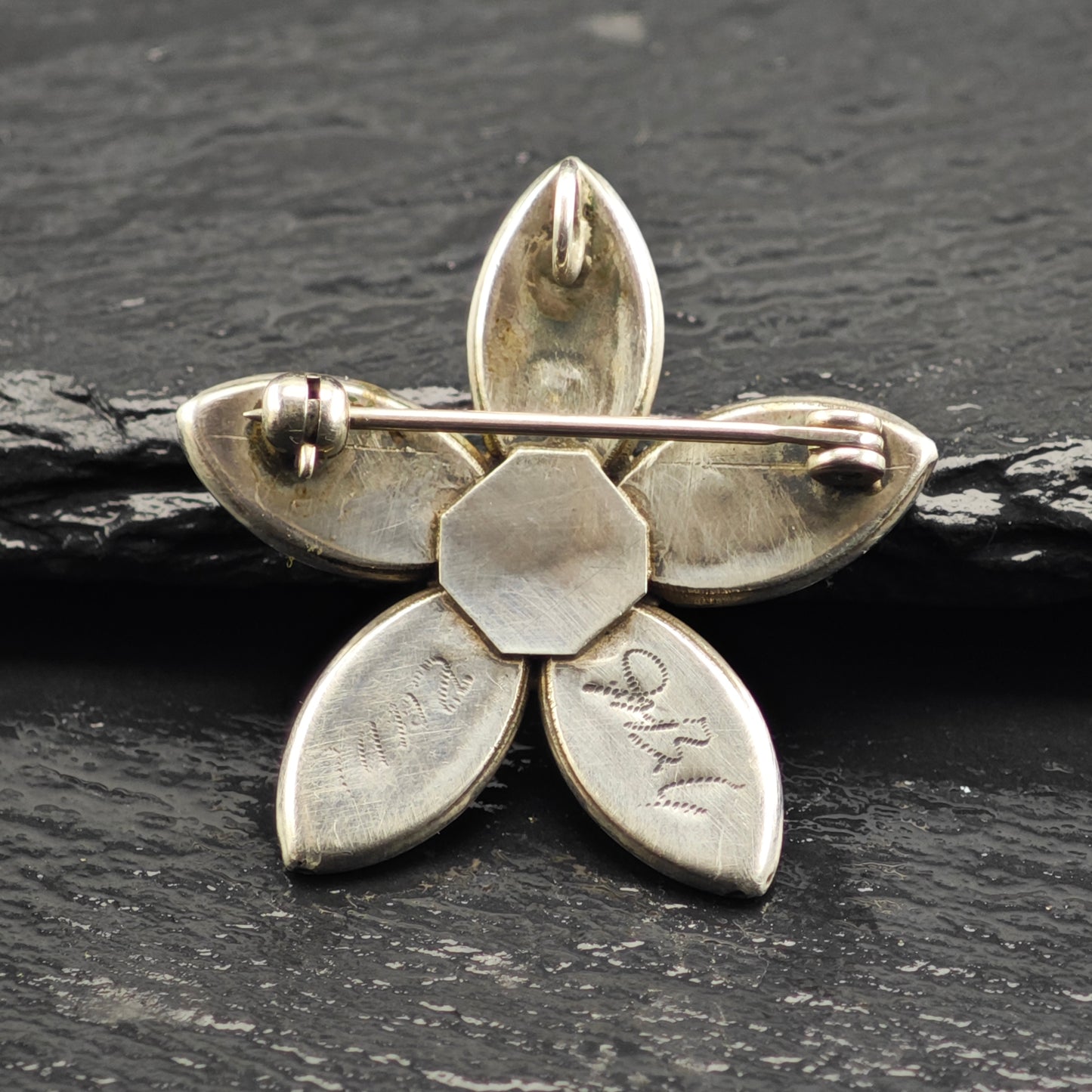 Zuni Turquoise Snake Eye Flower Pendant/Brooch Sterling Silver