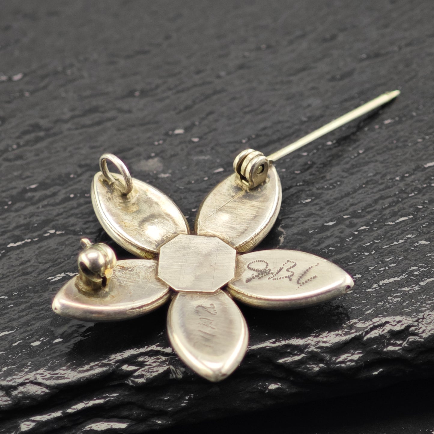 Zuni Turquoise Snake Eye Flower Pendant/Brooch Sterling Silver